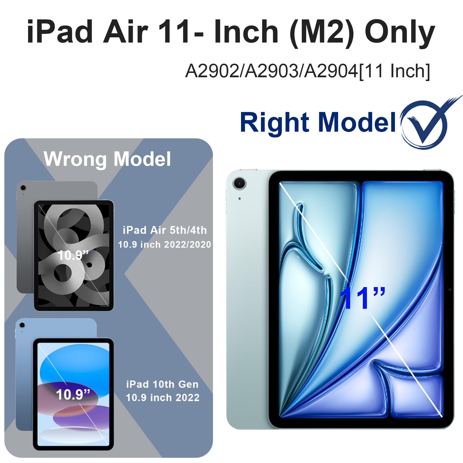 Heavy Duty iPad Air 11 Inch Case for M3/M2 (2025/2024) - 7th/6th Generation Protective Cover with Rotating Stand, Screen Protector, Pencil Holder & Shoulder Strap (Black/Blue) - Perfect for Work, Travel & School Use