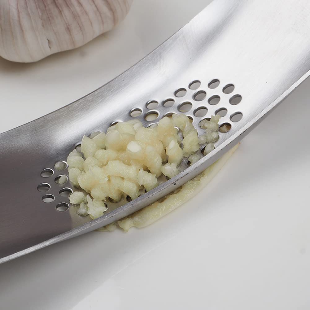 Premium Stainless Steel Garlic Press Rocker Set - Heavy Duty Handheld Garlic Mincer with Silicone Peeler & Cleaning Brush - Multi-Functional Kitchen Tool for Cooking, Baking & Meal Prep