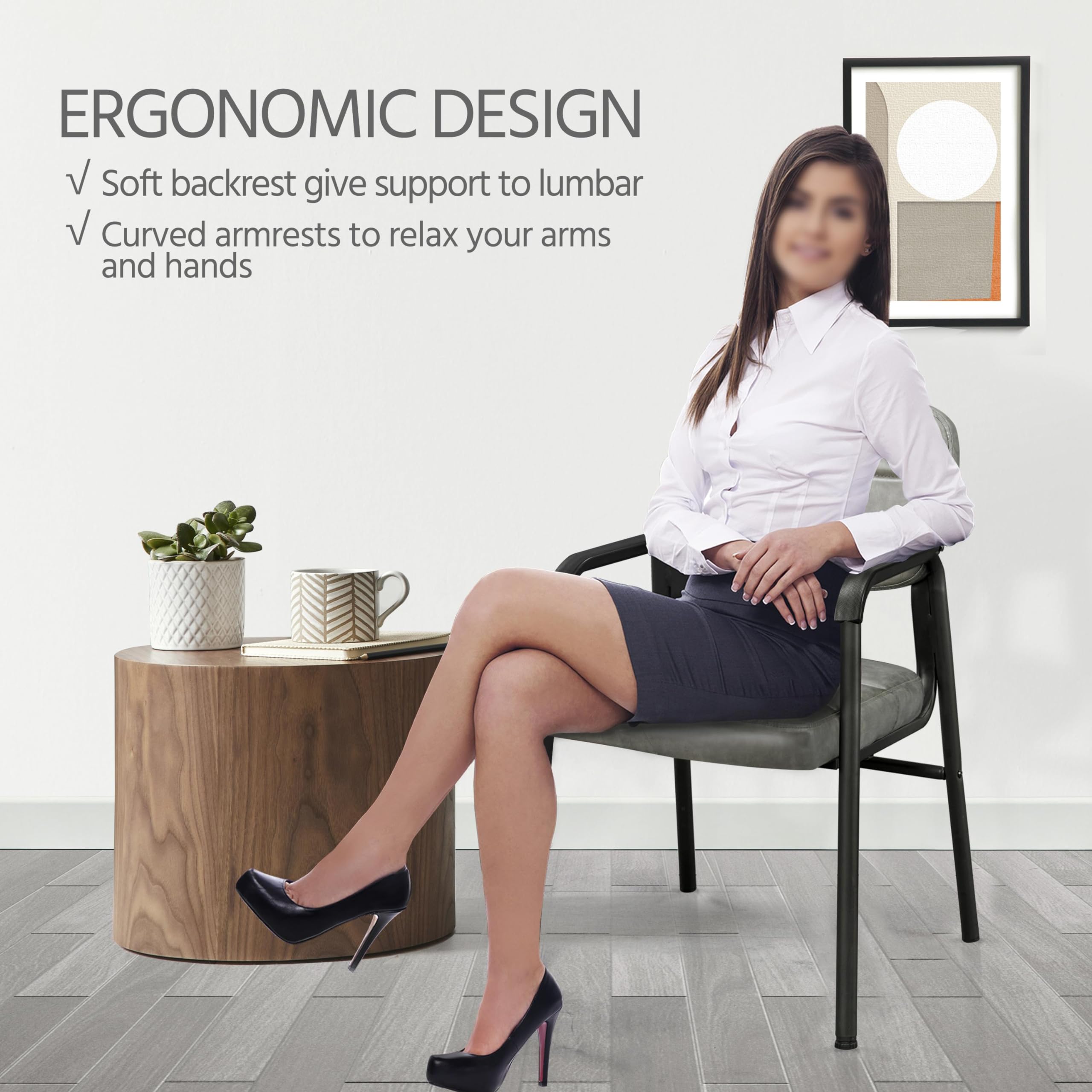 Yaheetech 6-Piece Office Guest Reception Chairs Set - Leather Waiting Room Executive Chairs with Ergonomic Upholstered Design & Metal Frame - Gray - Perfect for Office Lobbies, Conference Rooms, and Reception Areas