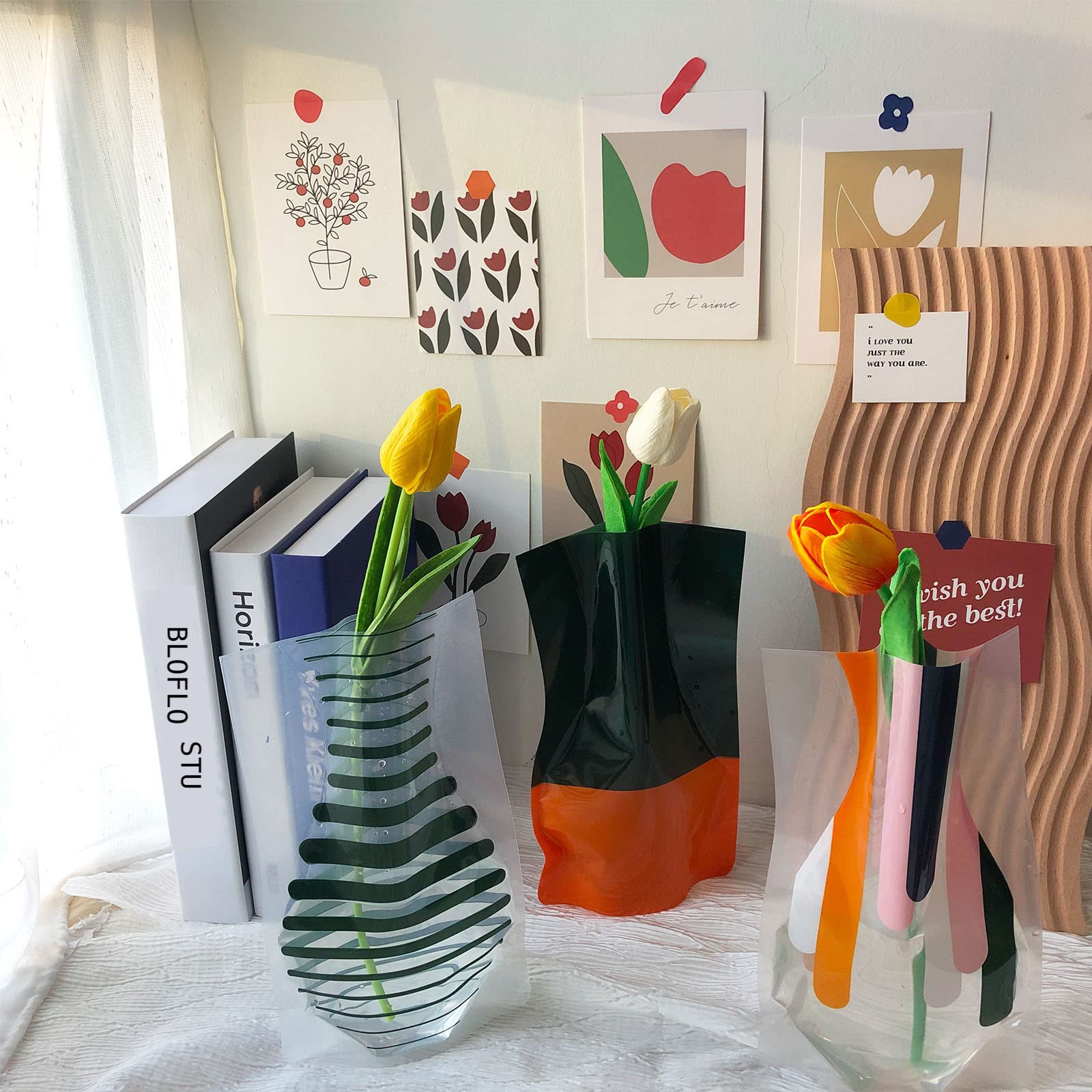 BLOFLO Collapsible Flower Vase Set of 6 - Foldable Expandable Plastic Vase for Home Office Wedding Centerpieces - Modern Decorative Vase for Fresh Flowers, Table Decor, and Gift Giving