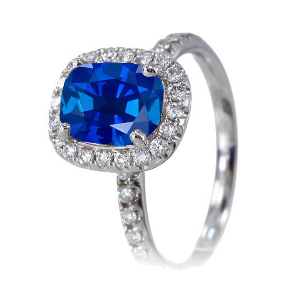 2 Carat Unique Sapphire & Moissanite Diamond Engagement Ring Set in 10k White Gold - Perfect for Bridal, Wedding, Anniversary & Proposal Gifts