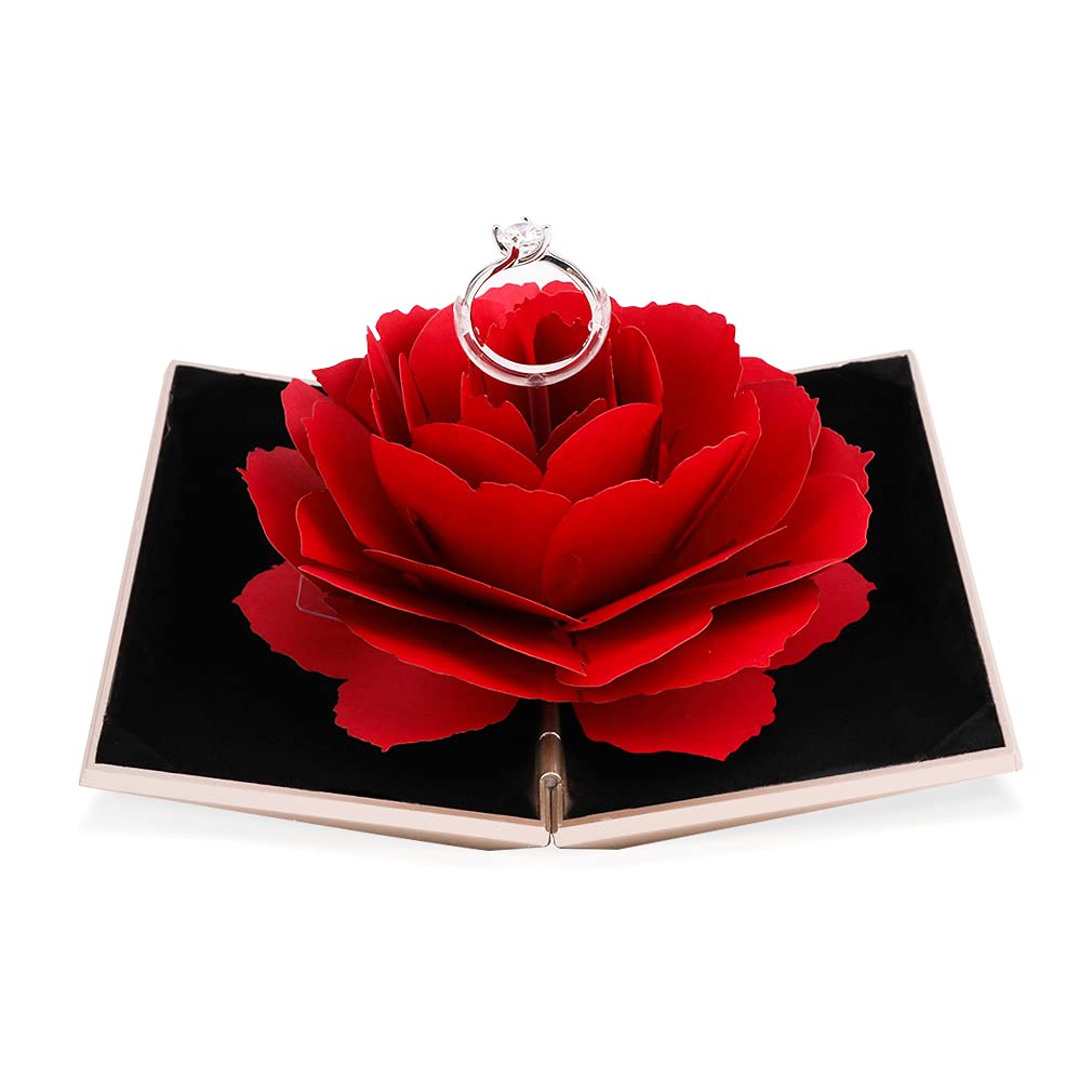 Rose Gold Velvet Ring Box for Engagement Wedding Jewelry Gift - Perfect Proposal Present