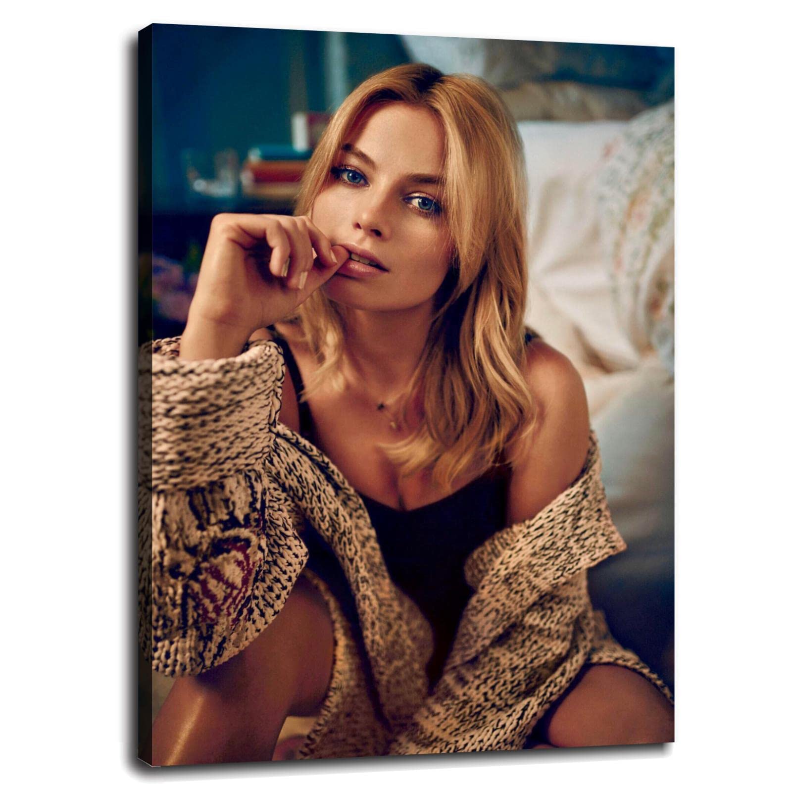 Margot Robbie Canvas Wall Art Print - Sexy Famous Actress Poster for Home, Office, Bedroom & Dorm Decor (32x24 Inches Framed) - Perfect for Movie Fans & Modern Interior Design