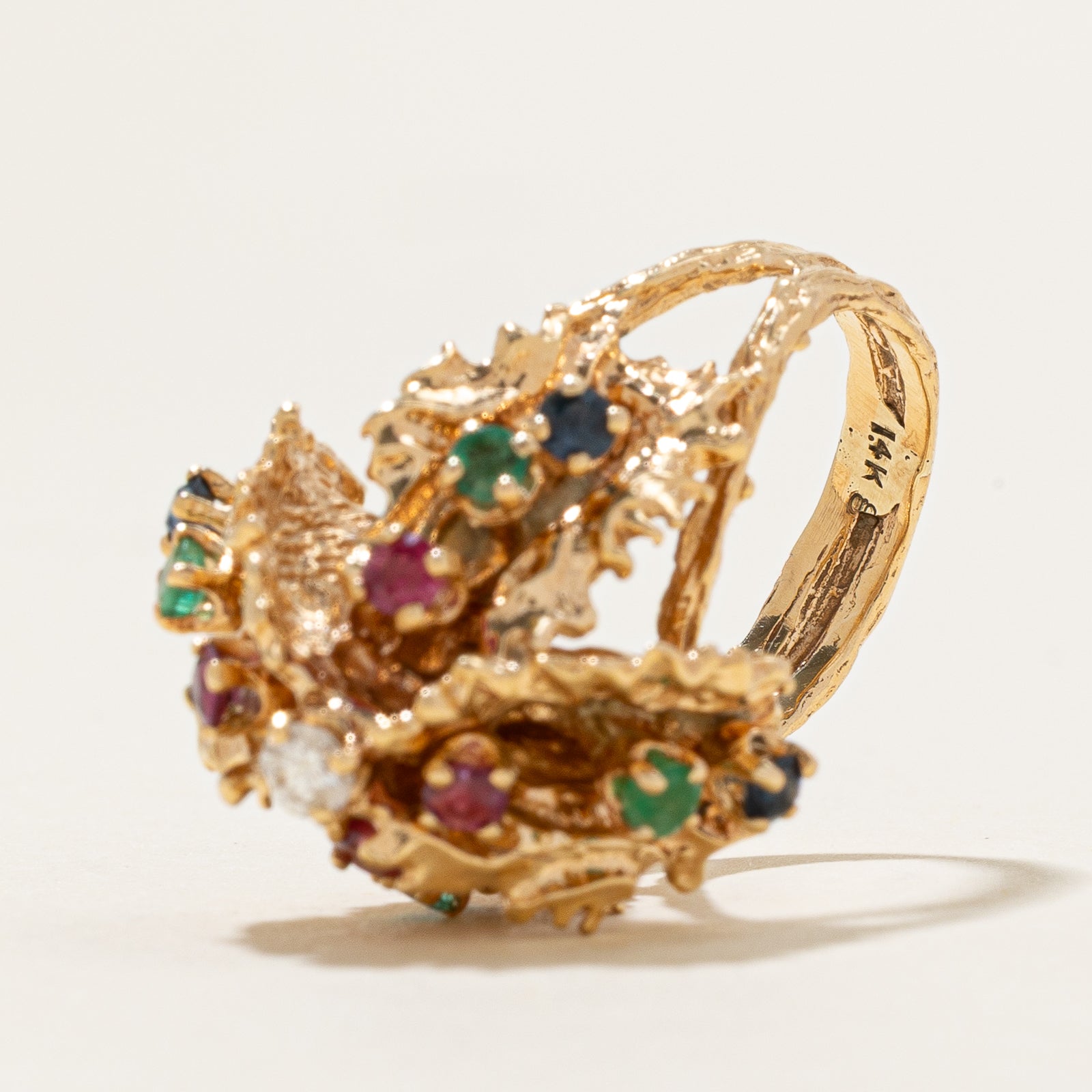 Exquisite Multi Gemstone & Diamond Abstract Cocktail Ring - 0.80ctw Total Weight, 0.09ct Diamonds - Size 5.25 - Perfect for Evening Parties, Weddings & Special Occasions