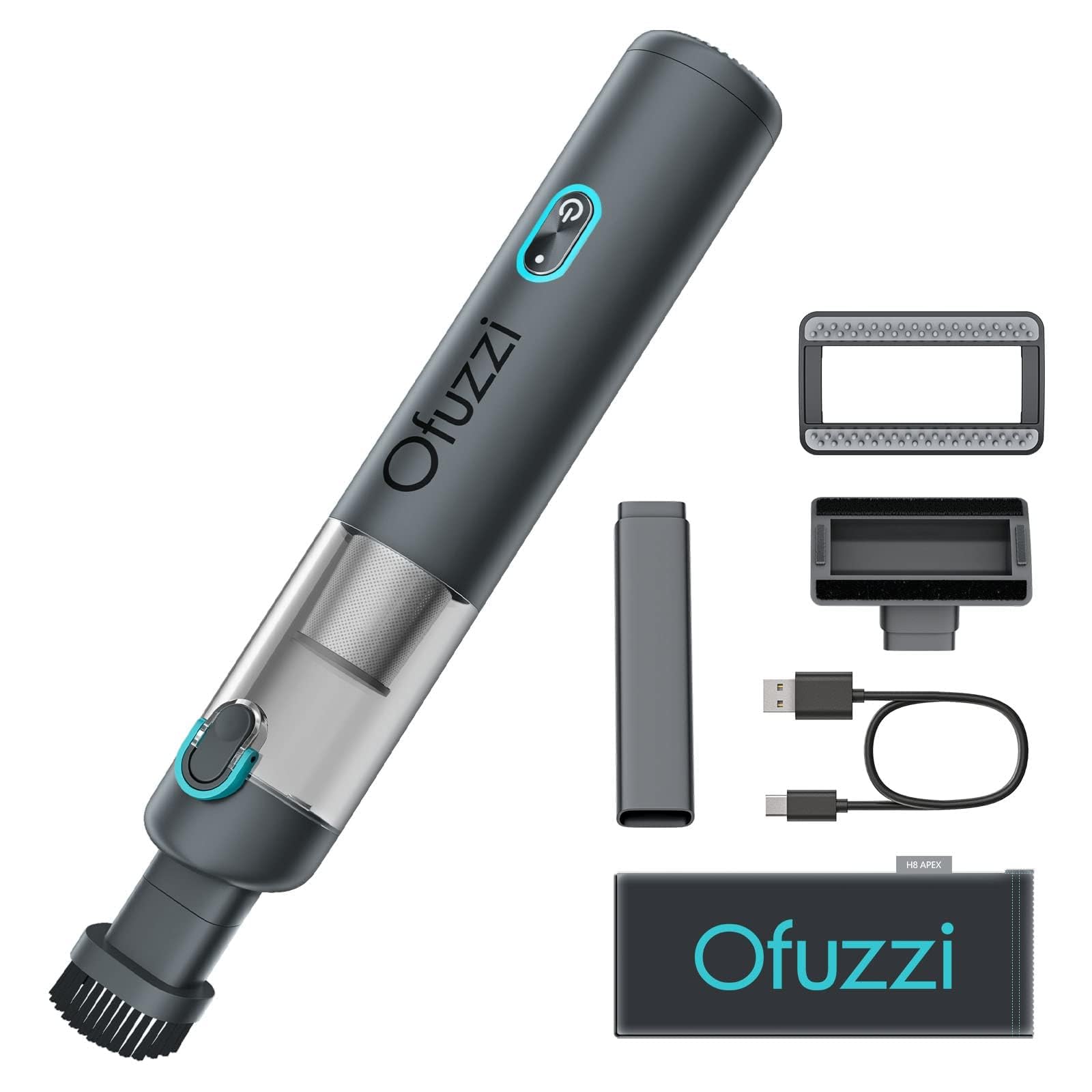 Ofuzzi H8 Apex Car Vacuum Cleaner - 12000Pa High Power Handheld Vacuum, Ultra-Lightweight 1.2lbs, USB-C Fast Charging | Portable Mini Vacuum for Car Detailing, Home Cleaning, Pet Hair Removal & Office Use (Gray)