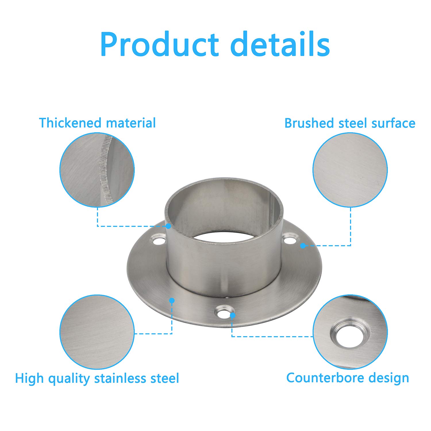 4Pcs Heavy Duty Stainless Steel Closet Rod Flange Holder - 2 Inch (51mm) Inner Diameter Pipe Mounting Bracket - Perfect for Wardrobe, Closet Organization & DIY Home Storage Solutions