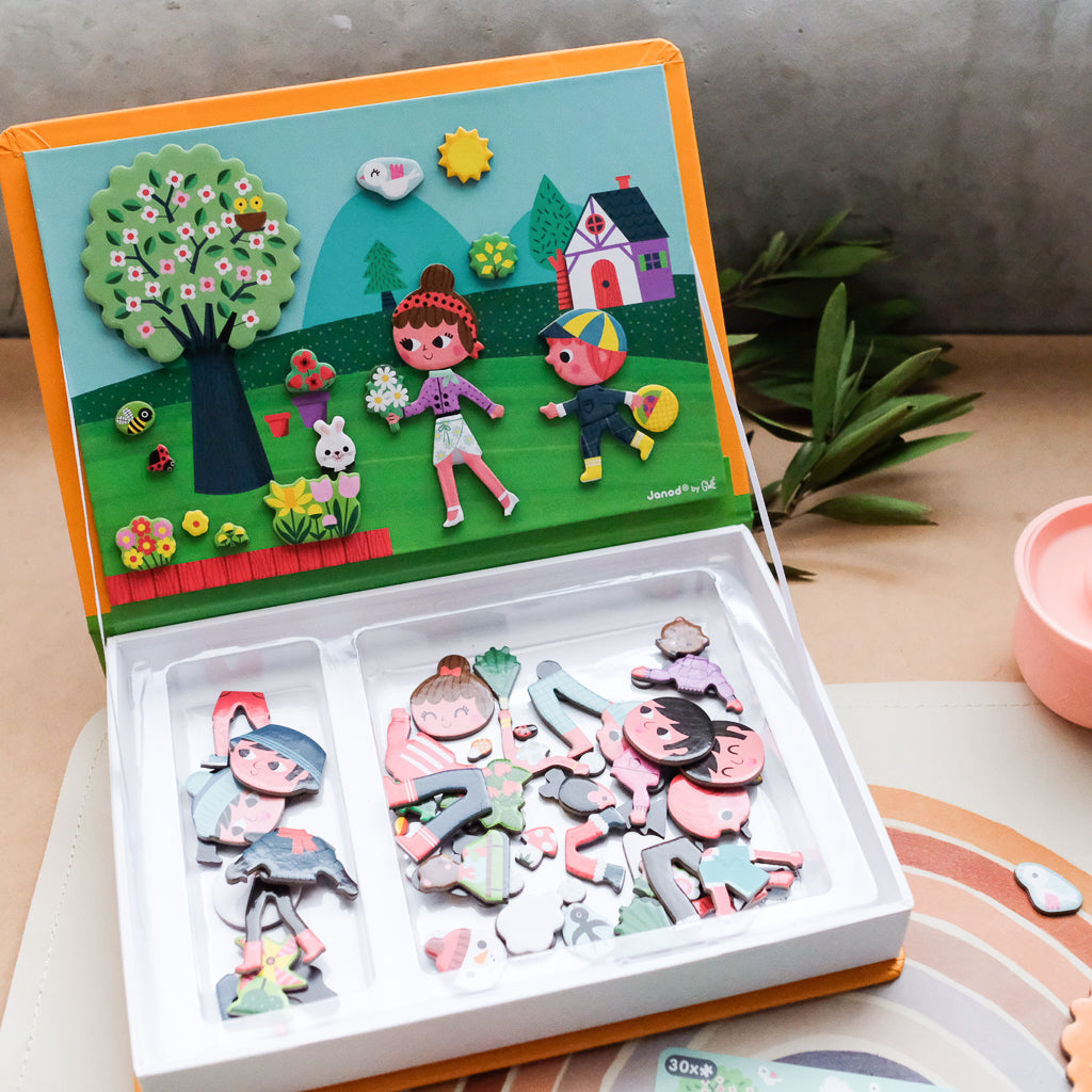 Janod Magnetibook 4 Seasons - Magnetic Educational Toy for Kids, Learning Seasons & Weather - Perfect for Classroom, Homeschool & Travel Activities