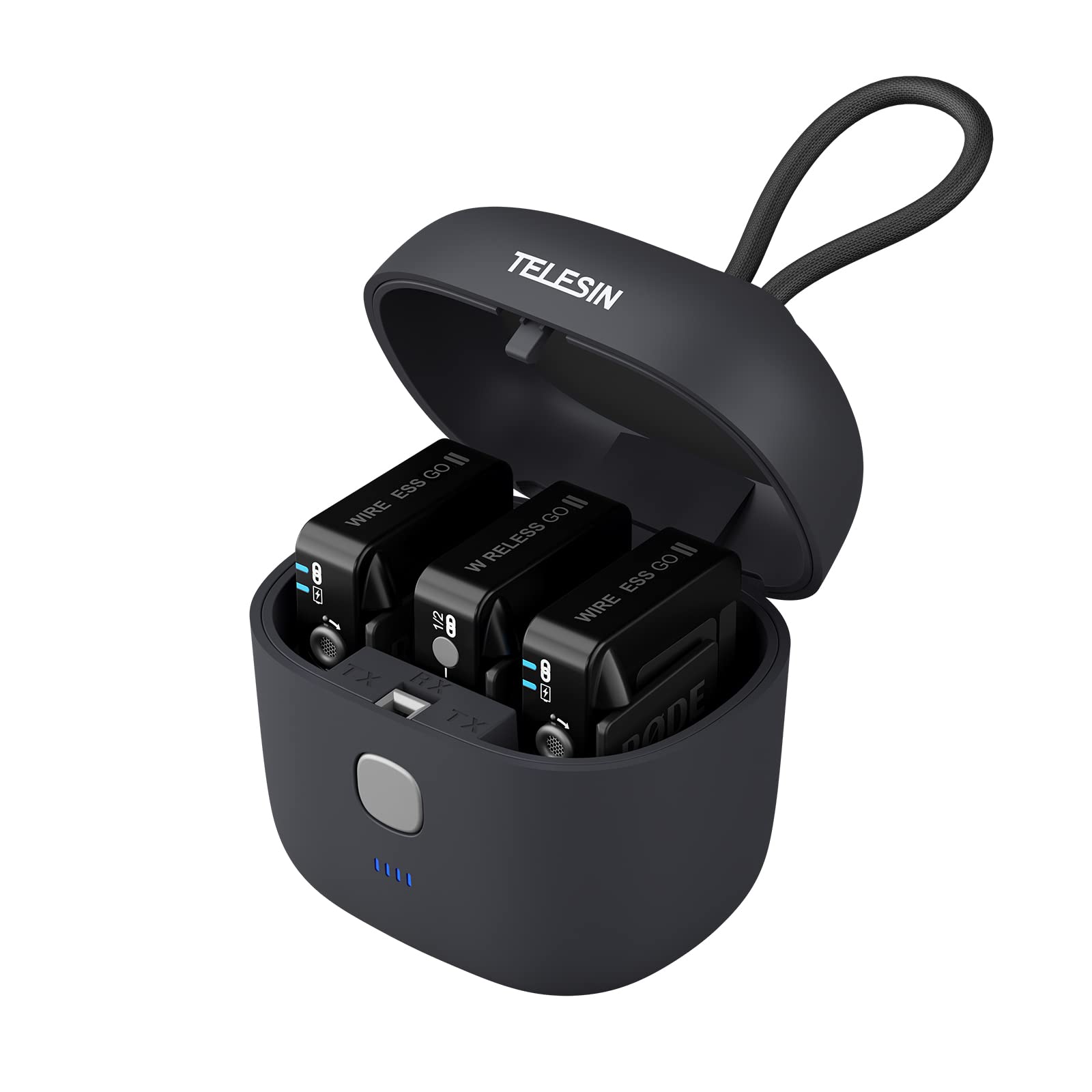 TELESIN All-in-One Wireless Charging Case for Rode Wireless GO 2 & GO Microphones - 4000mAh Built-in Battery, Fast Charging, Portable Power Bank | Perfect for Vlogging, Podcasting & On-the-Go Recording