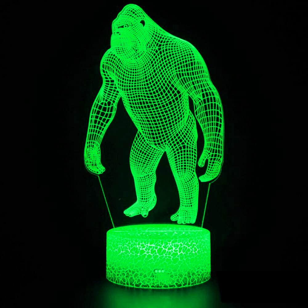 3D Gorilla Monkey Night Light - LED Touch Table Lamp with 7 Color Changing Modes, Optical Illusion Desk Decor for Kids Room, Nursery, Birthday Gift & Christmas Home Decoration - Perfect for Bedtime, Playrooms and Children's Party Decor