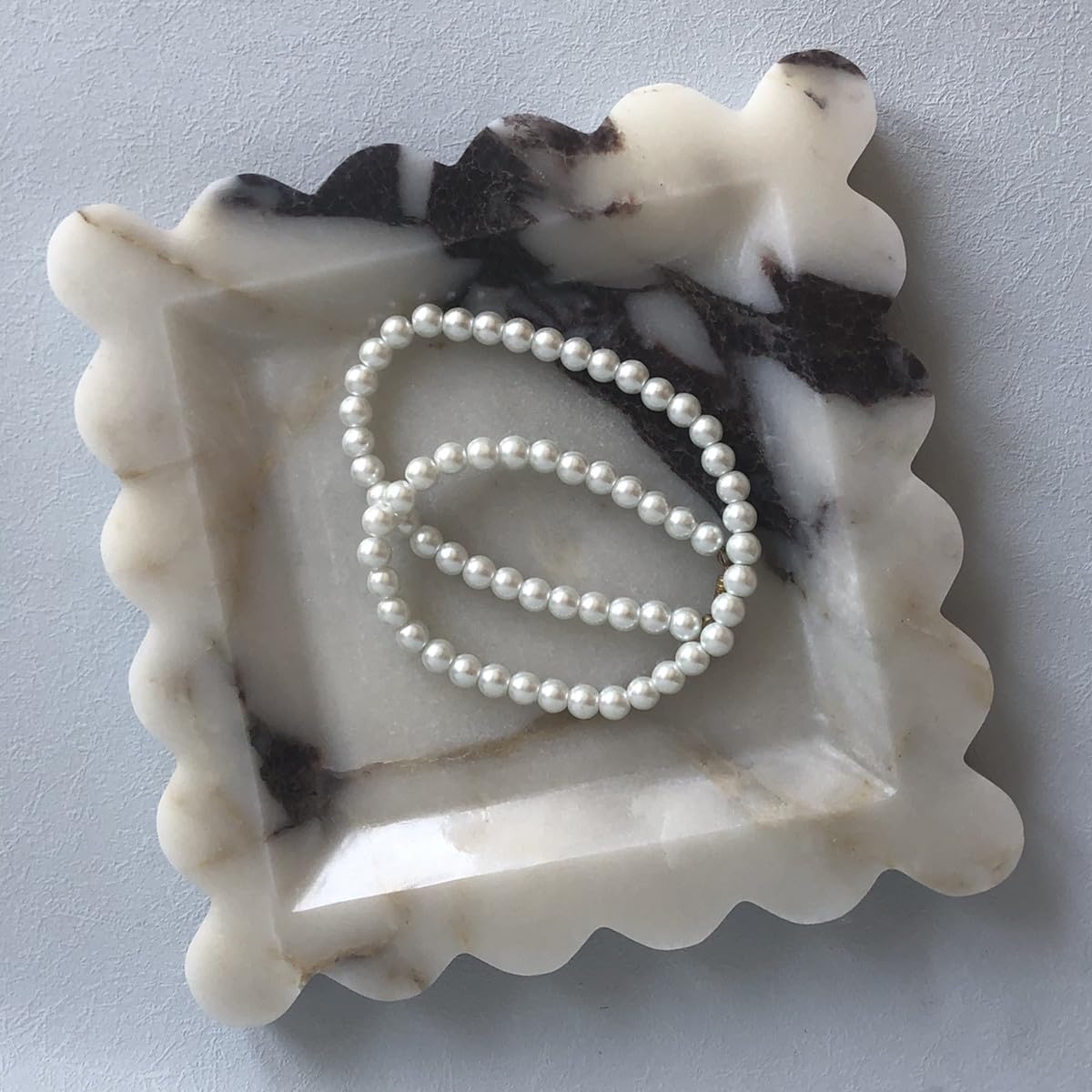 Vintage Natural Marble Tray - Handcrafted Scalloped Edge Decorative Dish for Jewelry, Keys & Cosmetics | Perfect for Vanity, Dresser, Nightstand & Office Desk Organization (Calacatta Purple) | Elegant Home Decor & Gift Idea