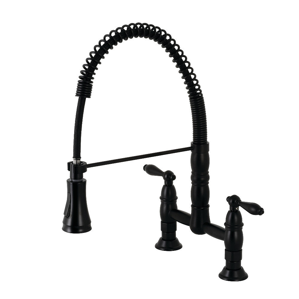 Gourmetier GS1276AL Heritage Two Handle Deck Mount Pull Down Sprayer Kitchen Faucet - Stainless Steel Brushed Nickel - High Arc Commercial Style for Sink - Perfect for Home Kitchen & Restaurant Use