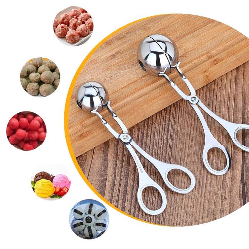 Stainless Steel Ice Cream Rice Baller & Meatball Scoop - Nonstick Cake & Fruit Scooper, Mango Cutter, Mini Food Tongs for Baking, Cooking, and Ice Cream Making | Perfect for Home Kitchen, Party Serving, and Dessert Preparation