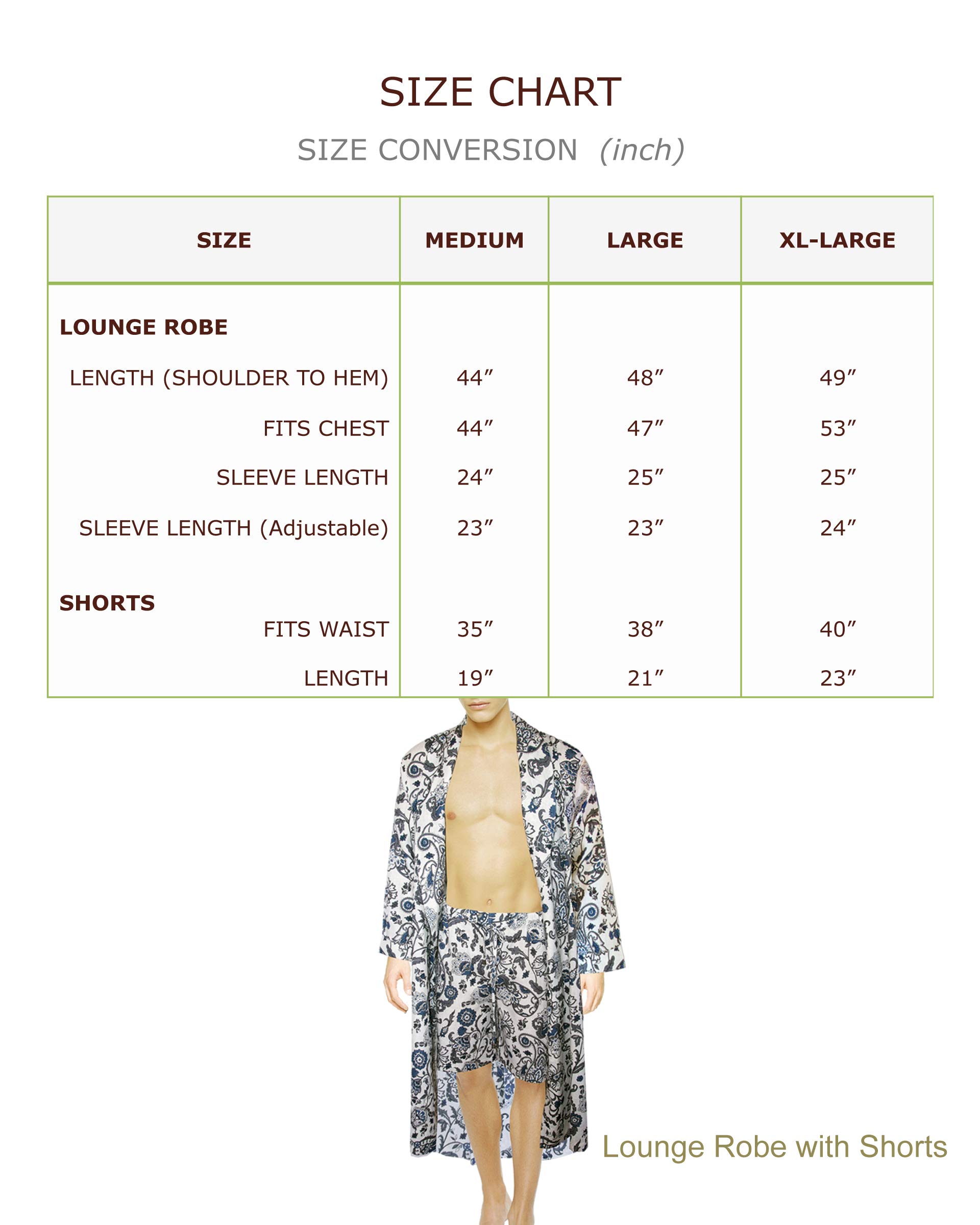 Men’s Loungewear Set - Soft Linen Printed Robe & Shorts Pajama Set - European Crafted Sleepwear for Night Relaxation & Home Comfort