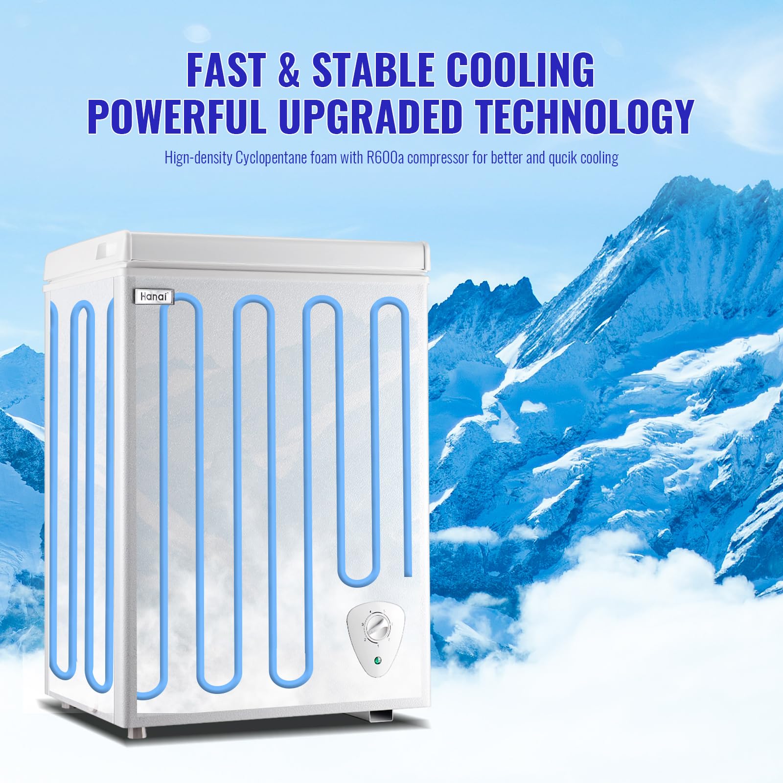 WANAI 3.5 Cu Ft Chest Freezer - Mini Deep Freezer with 7 Temperature Settings, Fast Cooling, Energy Efficient - Perfect for Apartments, Dorms, Home, Office & Business Use - Portable Compact Design (White)