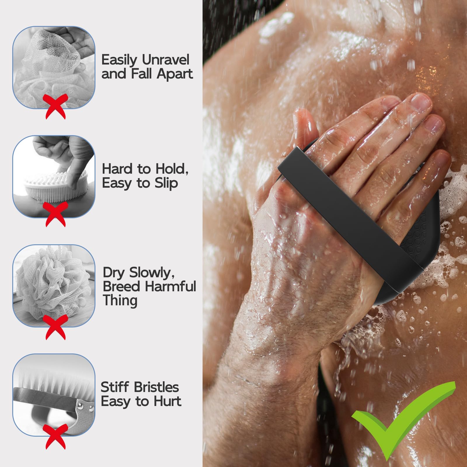 Exfoliating Silicone Body Scrubber - Gentle Shower Brush for Deep Cleansing & Massage - Skin Care Essential for Smooth, Glowing Skin - Perfect for Daily Shower Routine & Spa-Like Experience (Black)