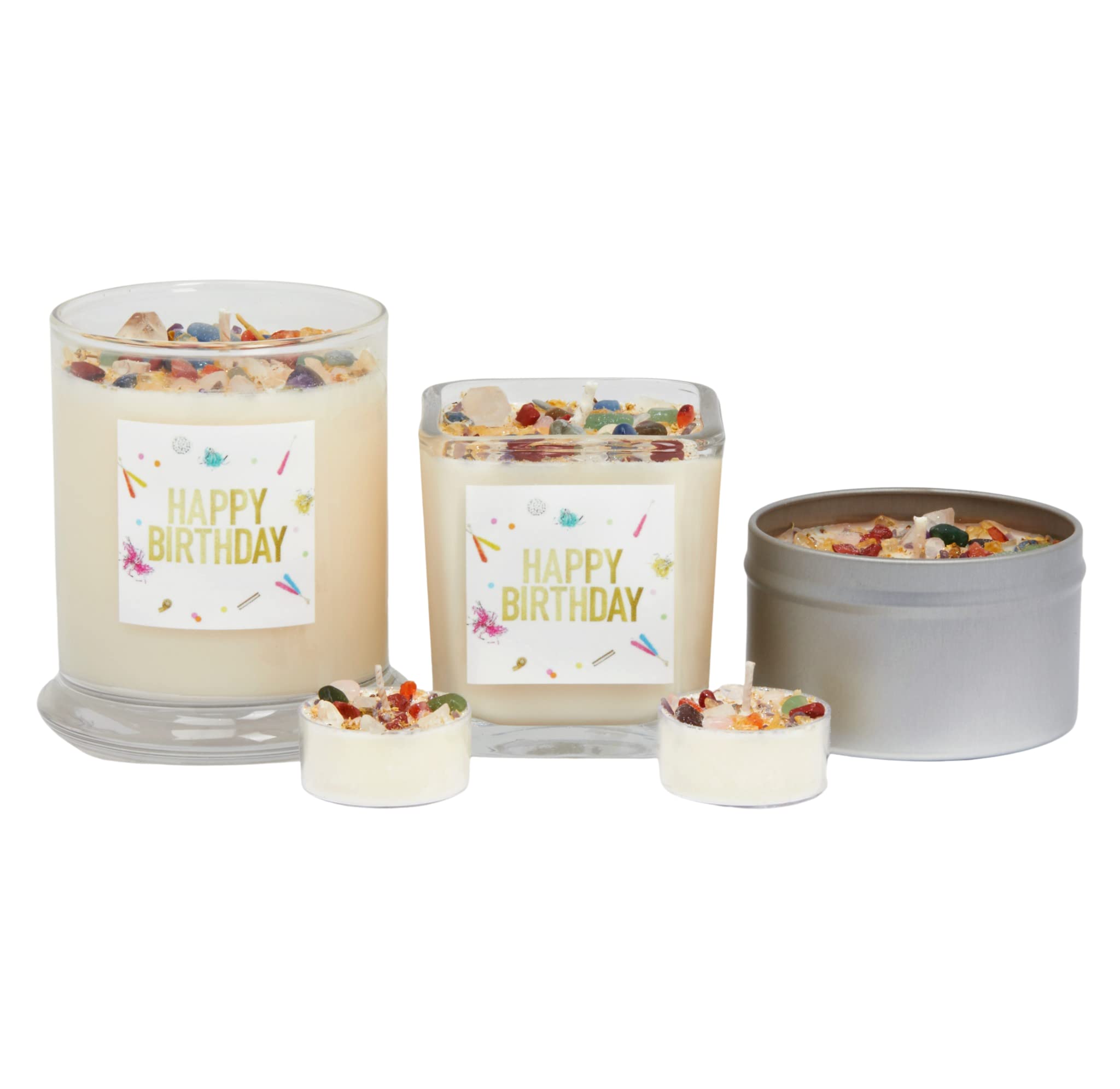 New Moon Birthday Candle - Crystal Herb Soy Candle for Wishes & Manifestation - 12oz Glass Jar
