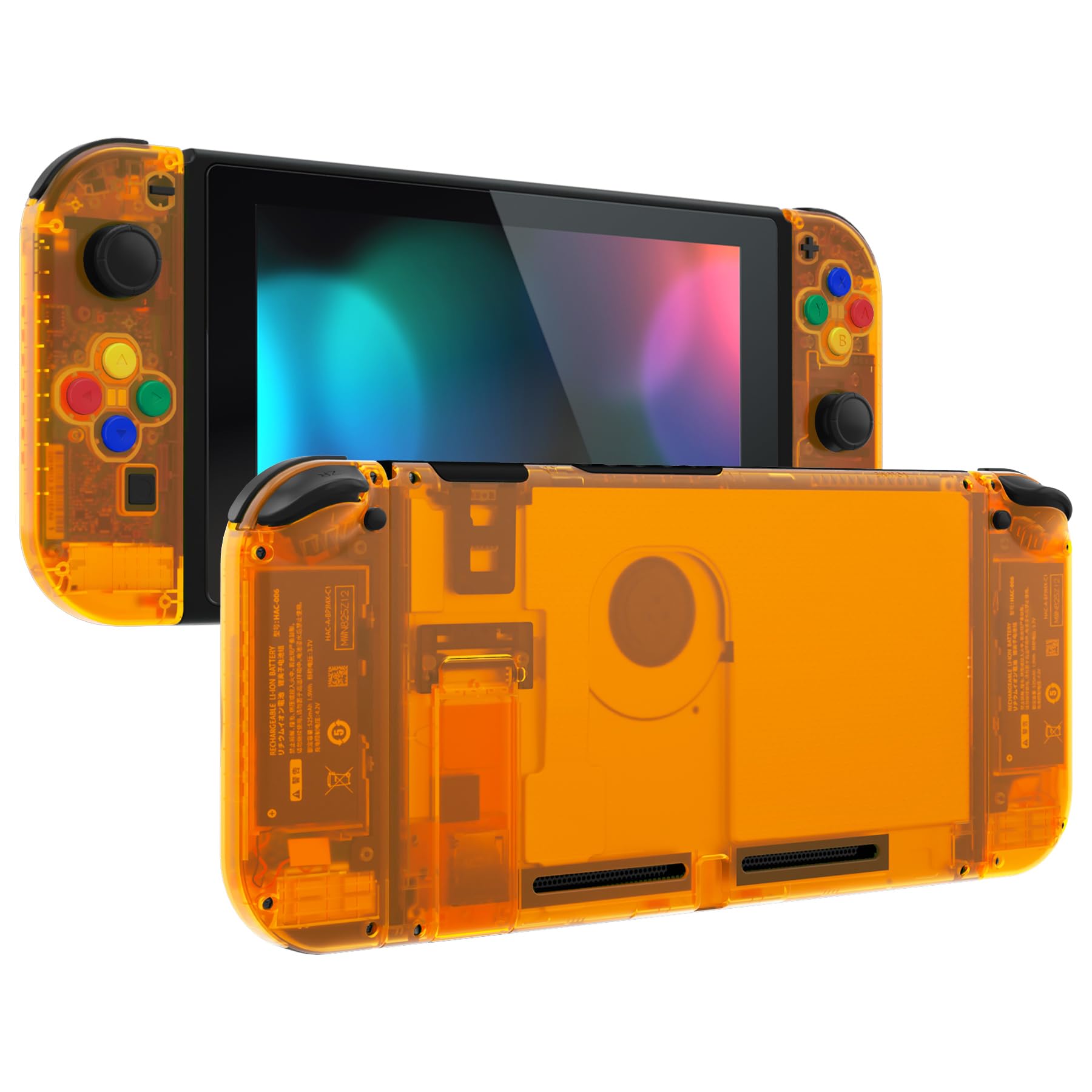 eXtremeRate DIY Replacement Shell & Buttons for Nintendo Switch - Clear Orange Back Plate & Joycon Controller Housing with Colorful Buttons (No Electronics Included) | Perfect for Switch Console Customization & Gaming Accessories