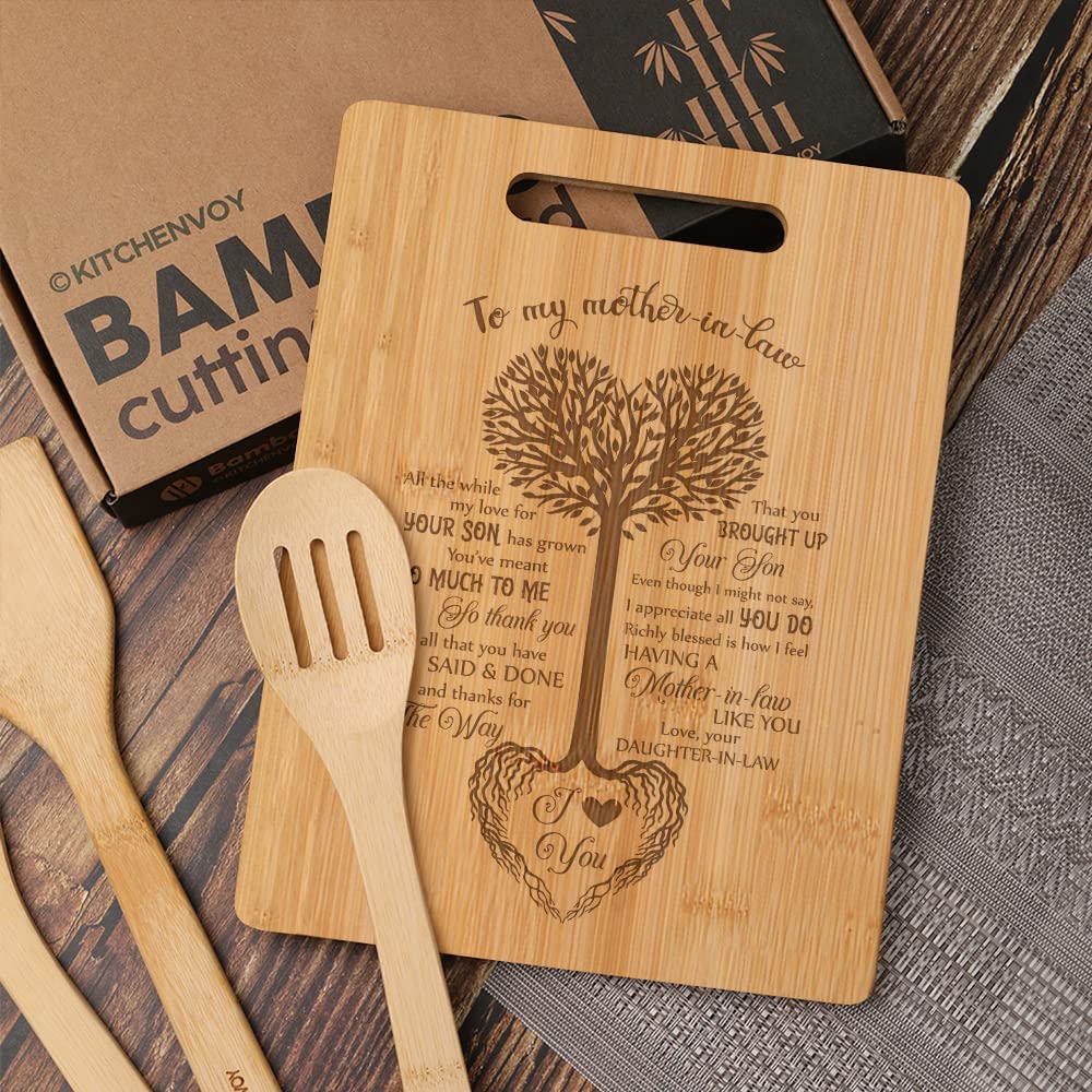 Laser Engraved Heart Bamboo Cutting Board - Perfect Mother's Day & Birthday Gift for Mom - Ideal for Kitchen Prep, Charcuterie Boards & Home Decor