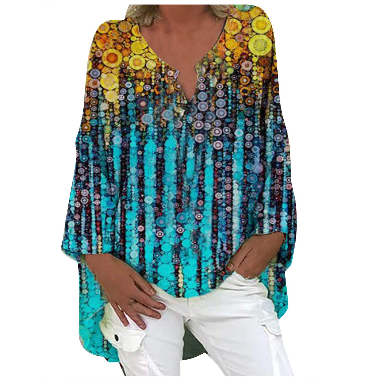 Women's Floral Printed Tunic Tops - Long Sleeve V-Neck Blouses for Casual & Dressy Occasions | Perfect for Office Wear, Date Nights & Spring Outfits
