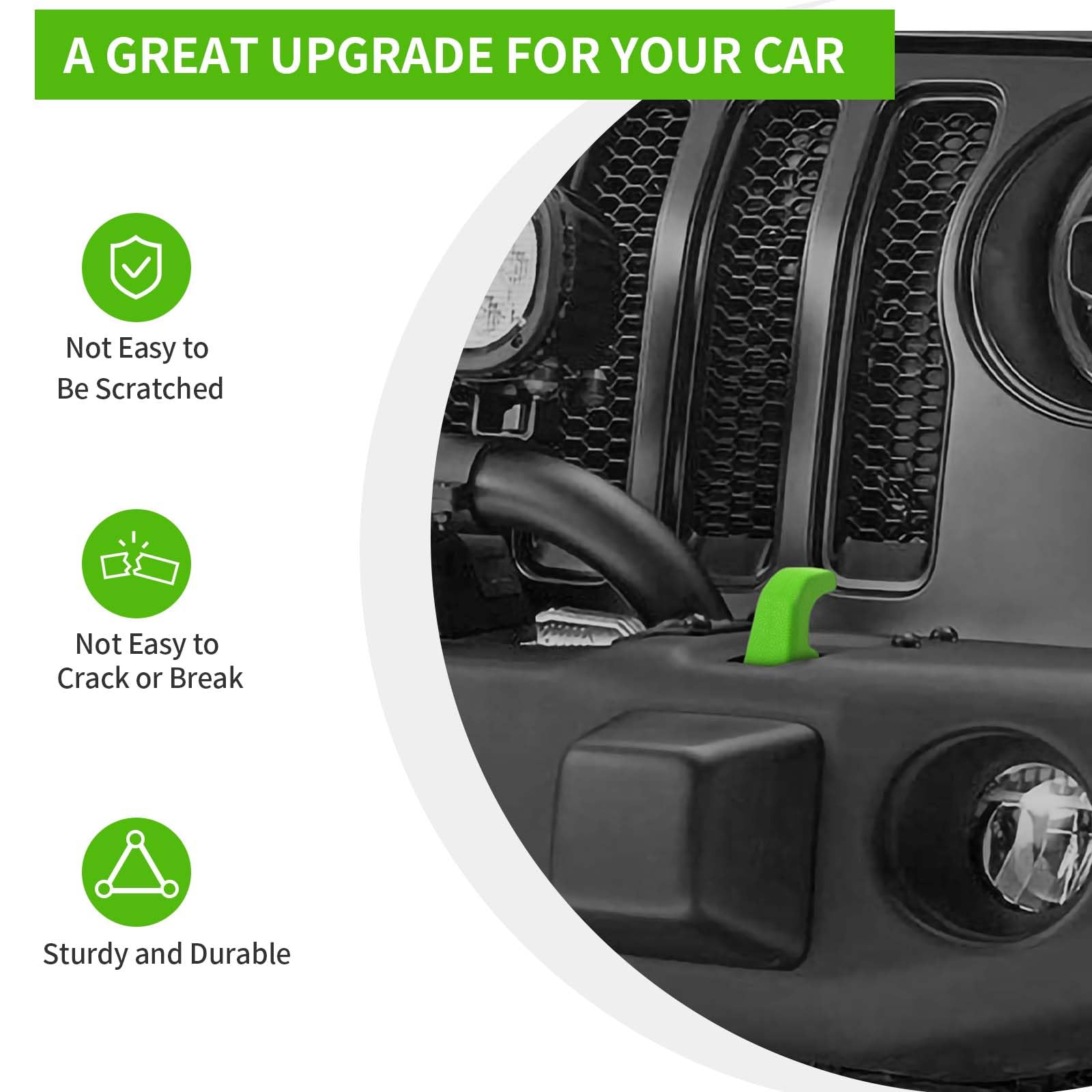 2Pcs Bumper Tow Hook Covers for 2007-2018 Jeep Wrangler JK/JKU & 2018-2025 JL/JLU/Gladiator JT - Durable Exterior Accessories in Green | Off-Road Protection & Style Upgrade