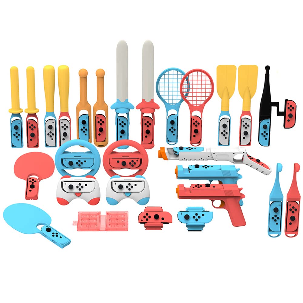 2023 Nintendo Switch Sports Accessories Bundle - 30-in-1 Family Game Kit for Switch & OLED (Tennis Racket, Baseball Bat, Gaming Gun, Paddles, Card Case, Boxing Wraps) | Perfect for Multiplayer Parties, Fitness Gaming & Family Entertainment