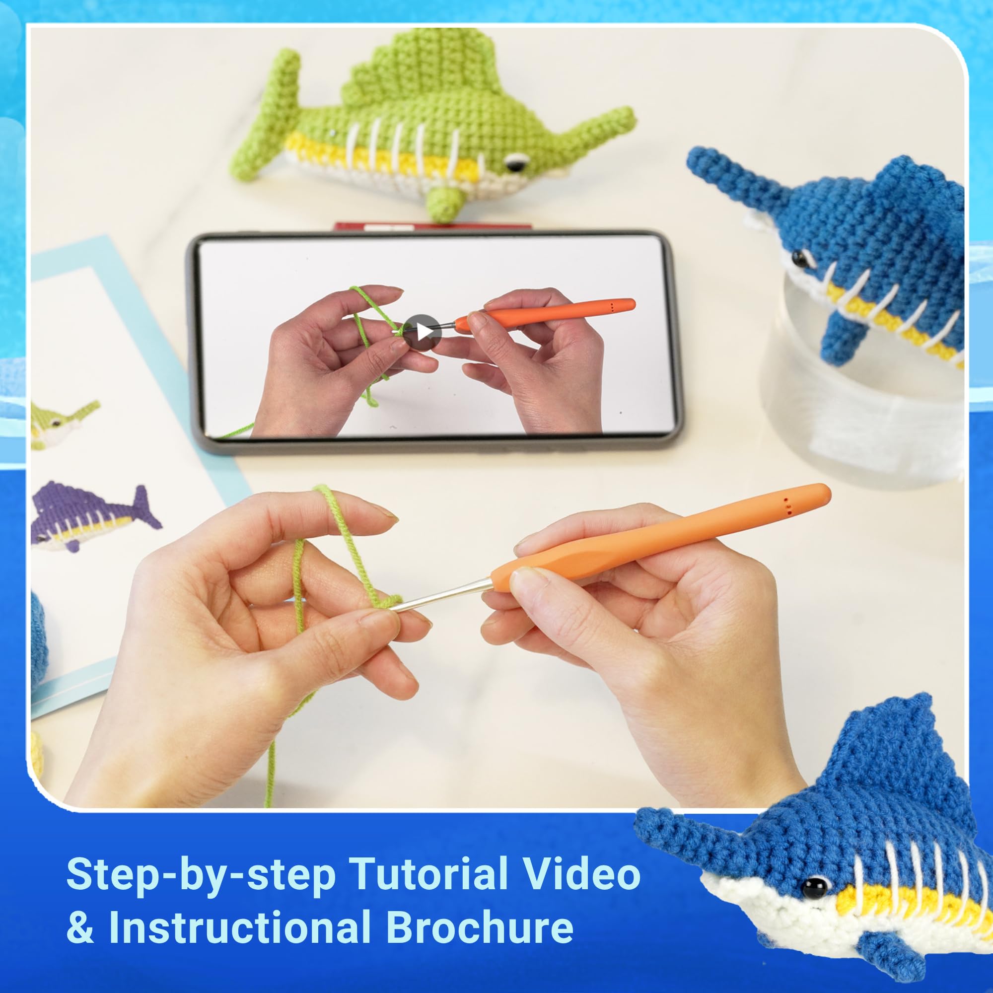 iofficego Beginner Crochet Kit for Adults & Kids - Complete Starter Set with Crochet Hooks, 4-Ply Cotton Yarn & Step-by-Step Video Tutorials - Perfect for DIY Crochet Dolls, Home Decor & Handmade Gifts