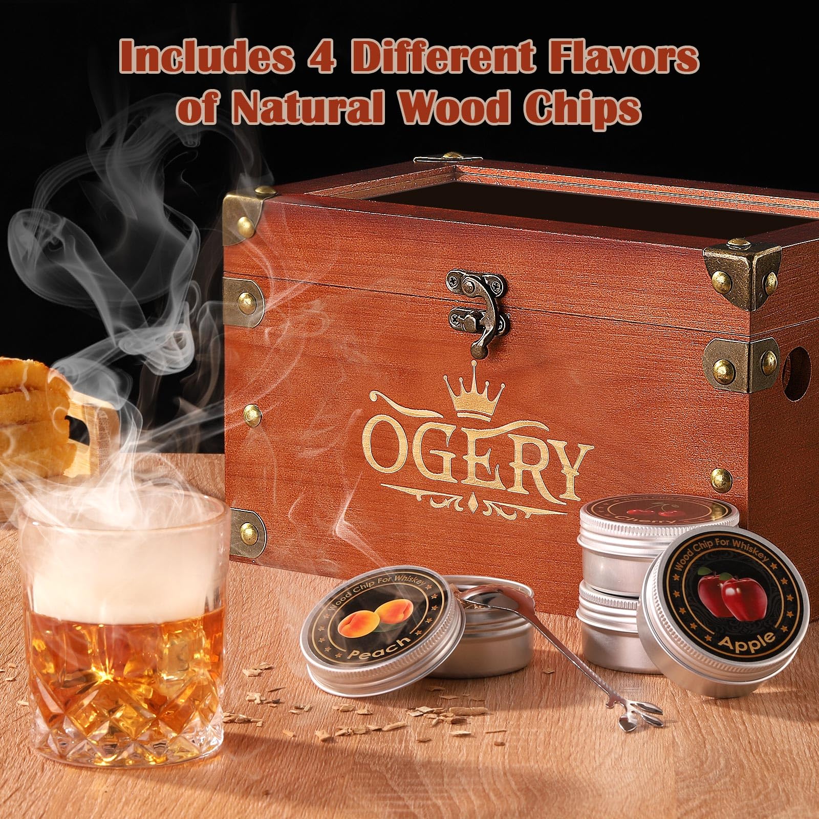 Premium Cocktail Smoker Kit - Whiskey & Bourbon Smoking Gun with 4 Flavor Wood Chips | Old Fashioned Smoker Box for Home Bars | Perfect Anniversary & Birthday Gift for Men, Dad, Husband | No Butane Needed | Great for Cocktail Parties & Home Entertaining
