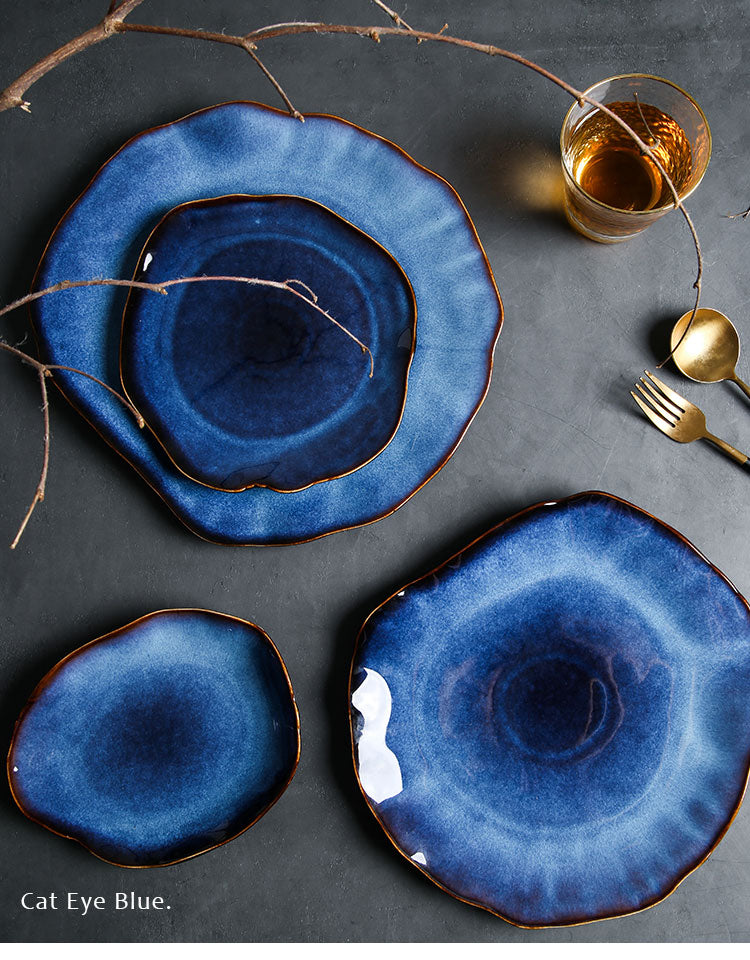 Evil Eye Blue Porcelain Decorative Plates - Handmade Ceramic Wall Plates for Home Decor, Kitchen & Dining Room | Protection Charm Gift for Housewarming, Wedding & Spiritual Spaces