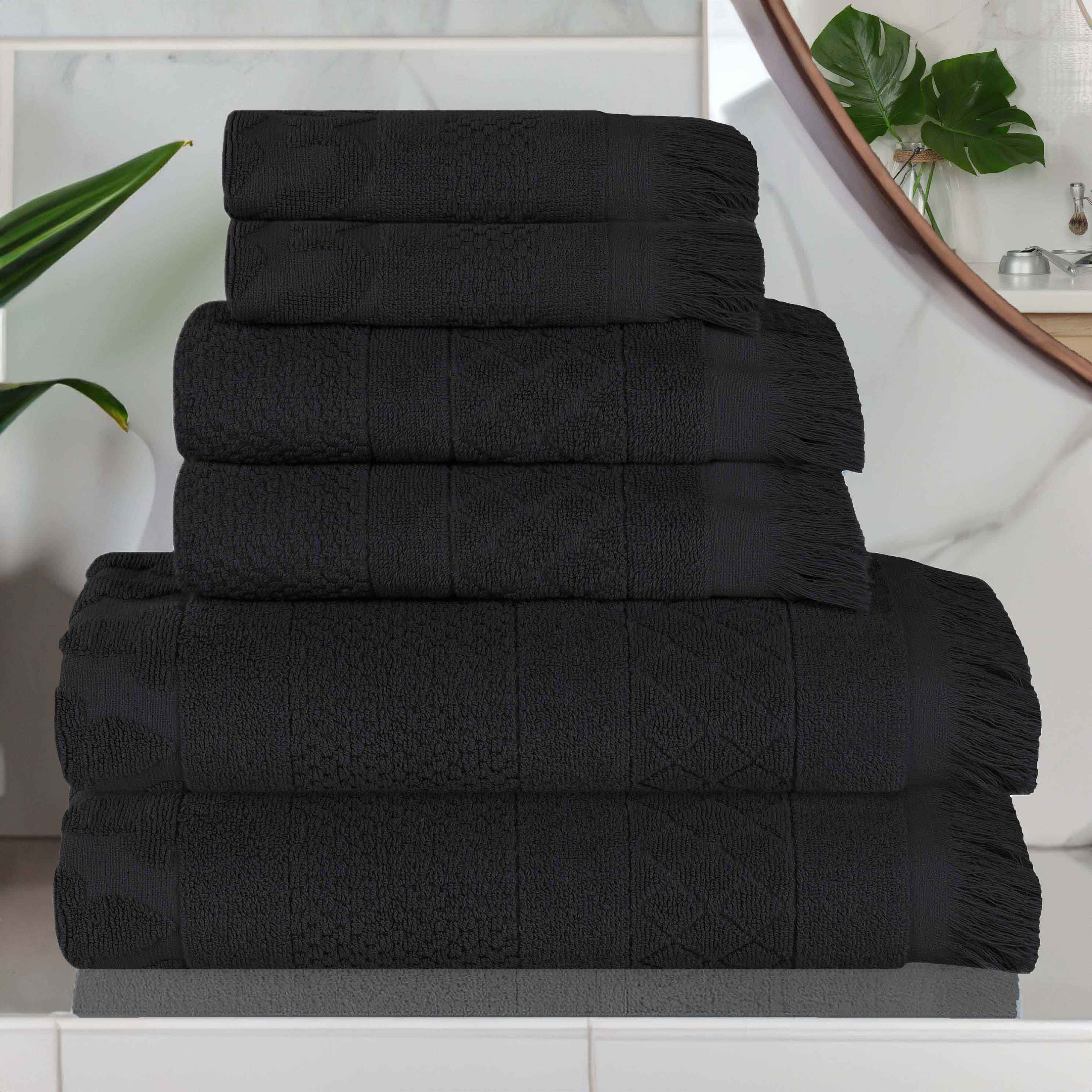 Premium 6-Piece Cotton Geometric Jacquard Towel Set - Ultra Soft & Absorbent Bath Towels for Spa, Bathroom & Luxury Home Decor