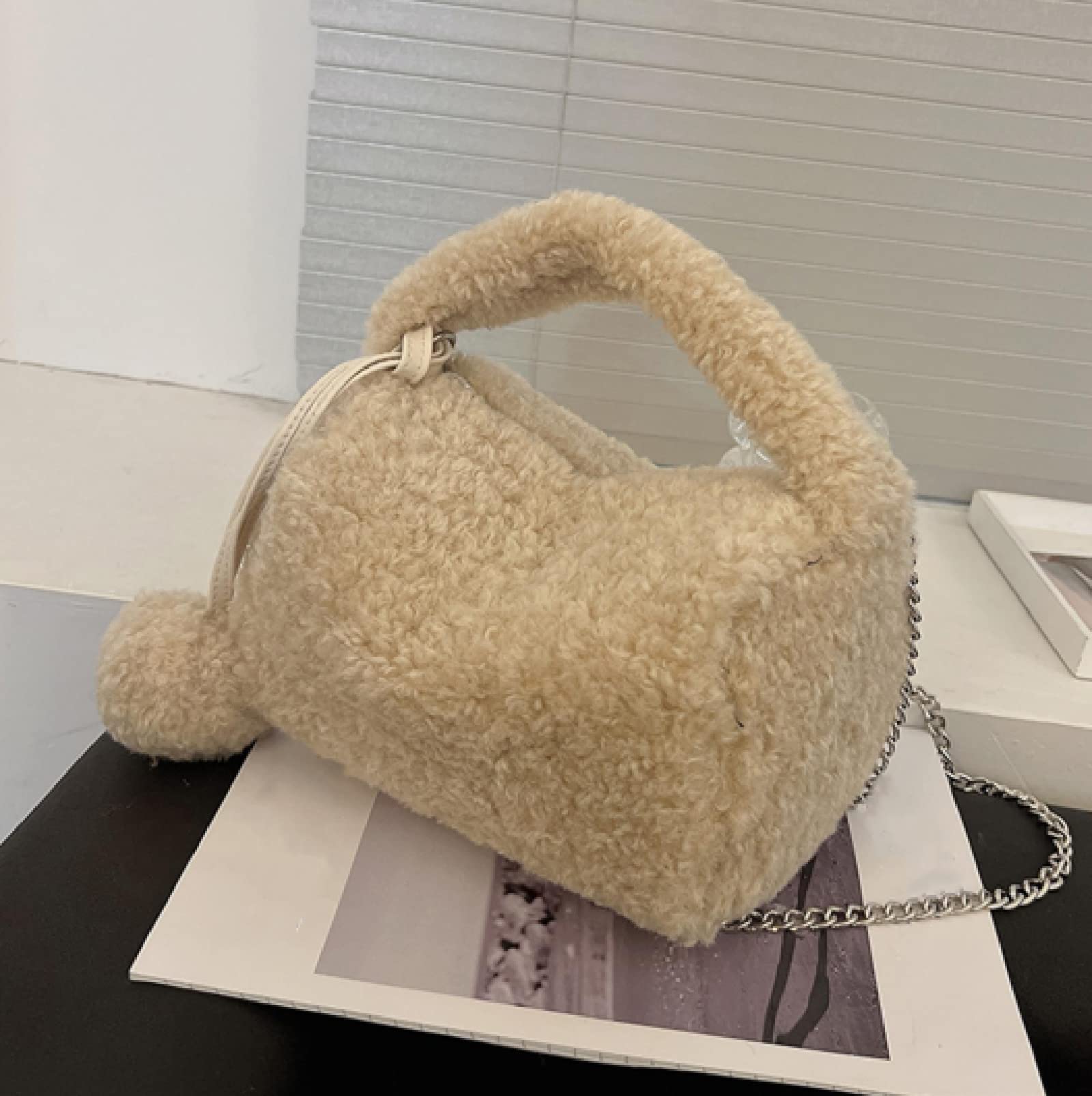 HSRWARE New Plush Shoulder Bag for Women - Fashionable Small Purse, Wallet Handbag in Black & White - Perfect for Work, Travel, and Everyday Use