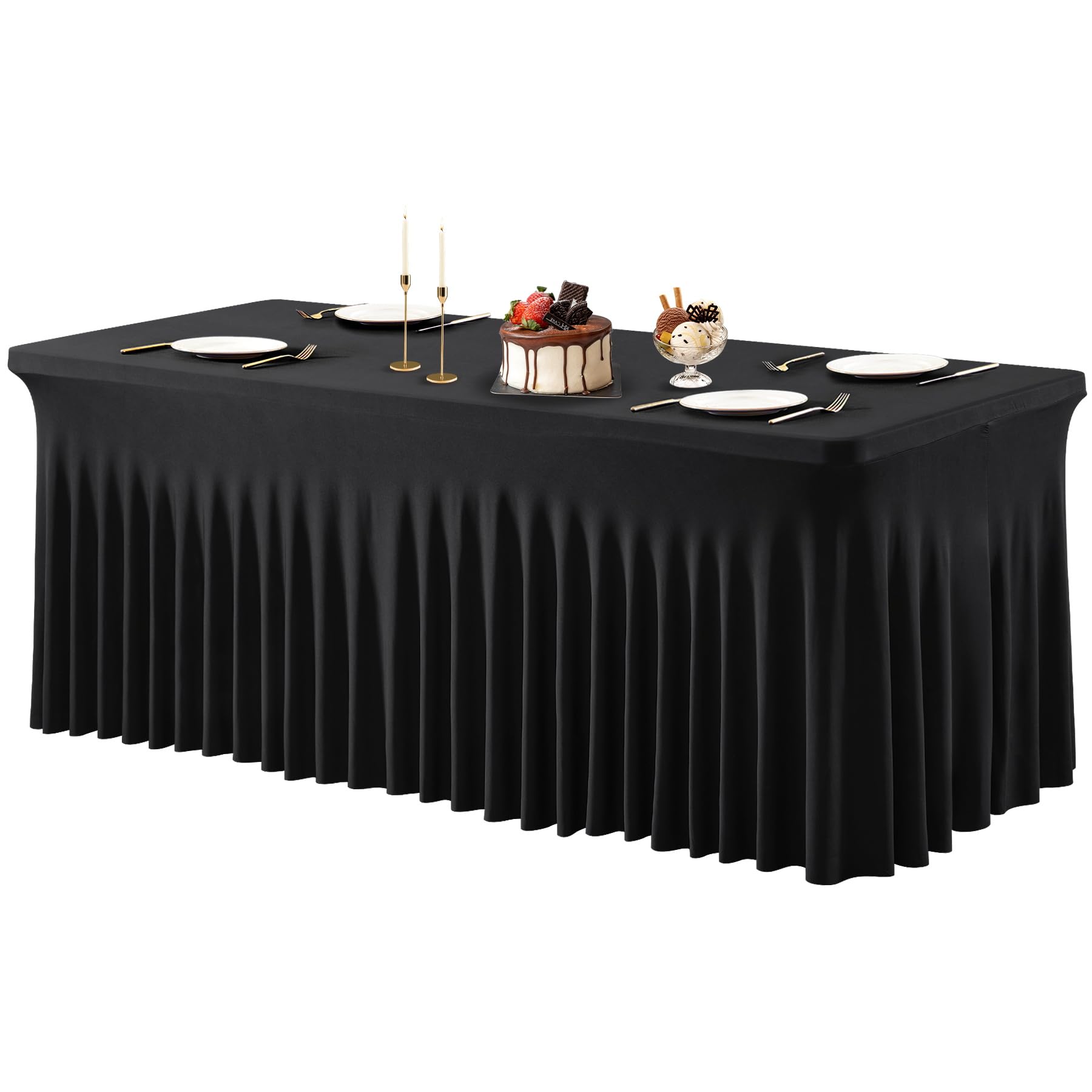 PARTISKY 4ft Black Spandex Table Skirt - Stretchable Table Cover for 4 Foot Rectangle Folding Tables | Perfect for Weddings, Banquets & Events