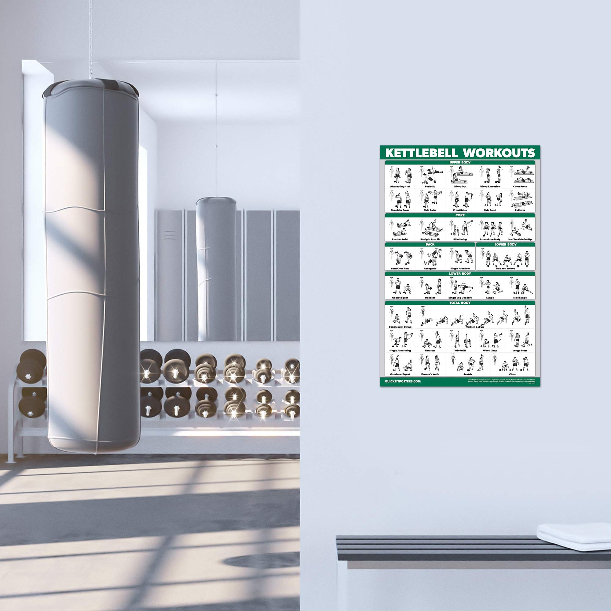 QuickFit 10-Pack Workout Poster Set - Yoga, Kettlebell, Resistance Bands, Bodyweight & More Exercise Guides (Laminated 18