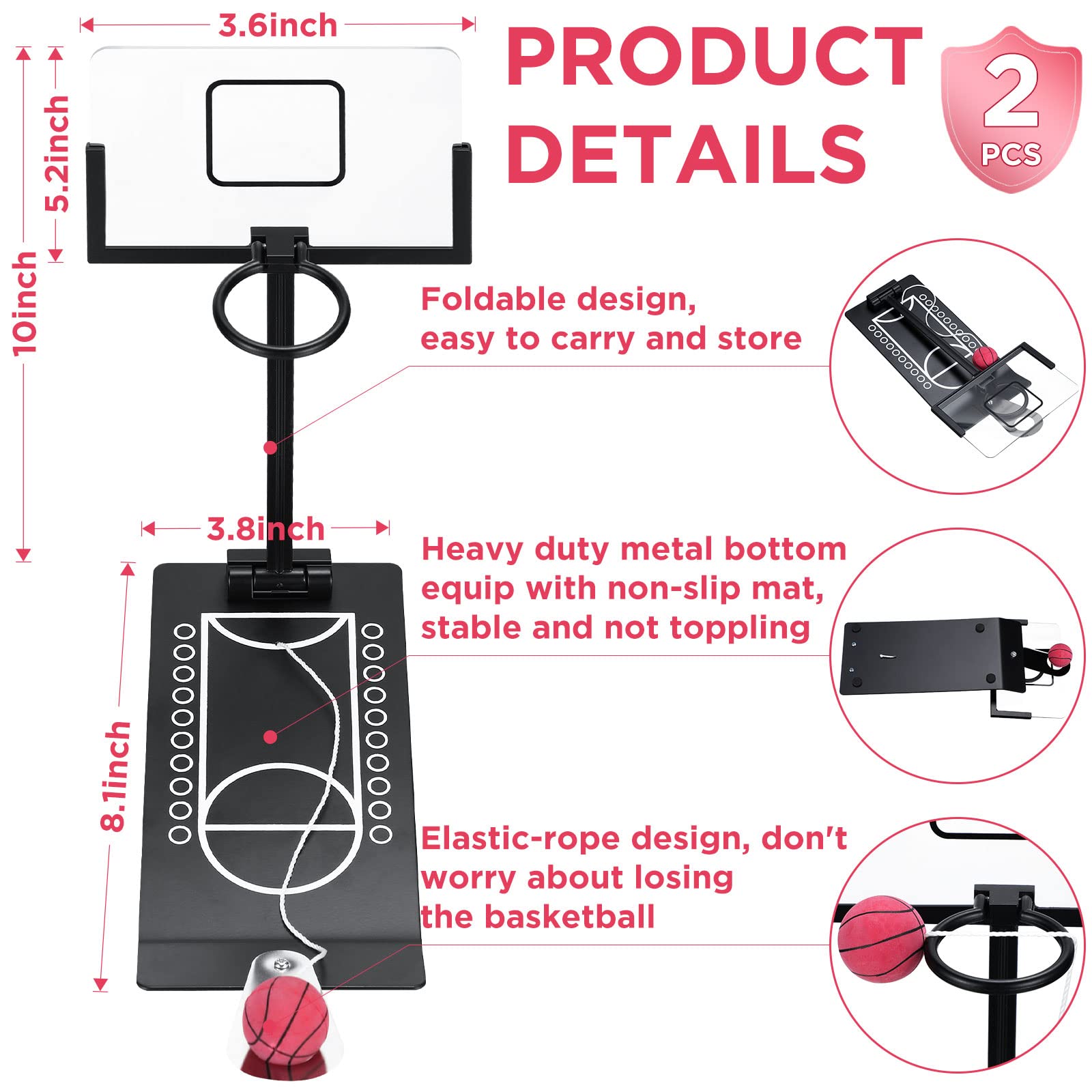 Deekin 2-Pack Mini Basketball Hoop Set - Tabletop Basketball Game for Teens & Adults - Fun Desk Toy for Office, School & Home - Great Gift for Christmas & Birthdays (Black & Silver) - Perfect for Stress Relief, Team Building & Indoor Sports Fun