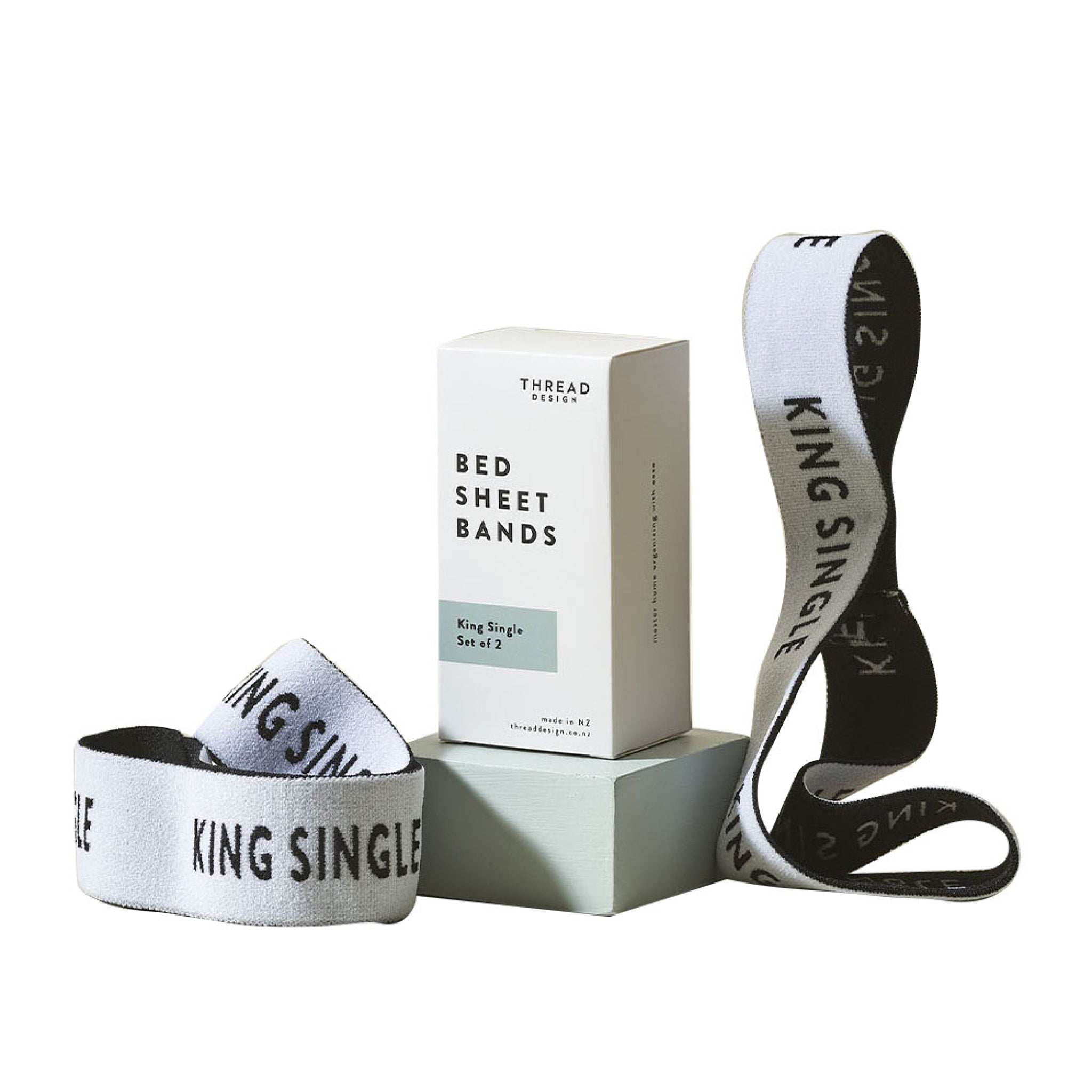 Premium THREAD DESIGN Bed Sheet Bands - King Single Size (Set of 2) - Secure Fitted Sheets & Prevent Slipping - Perfect for Home, Dorm, Hotel & RV Use