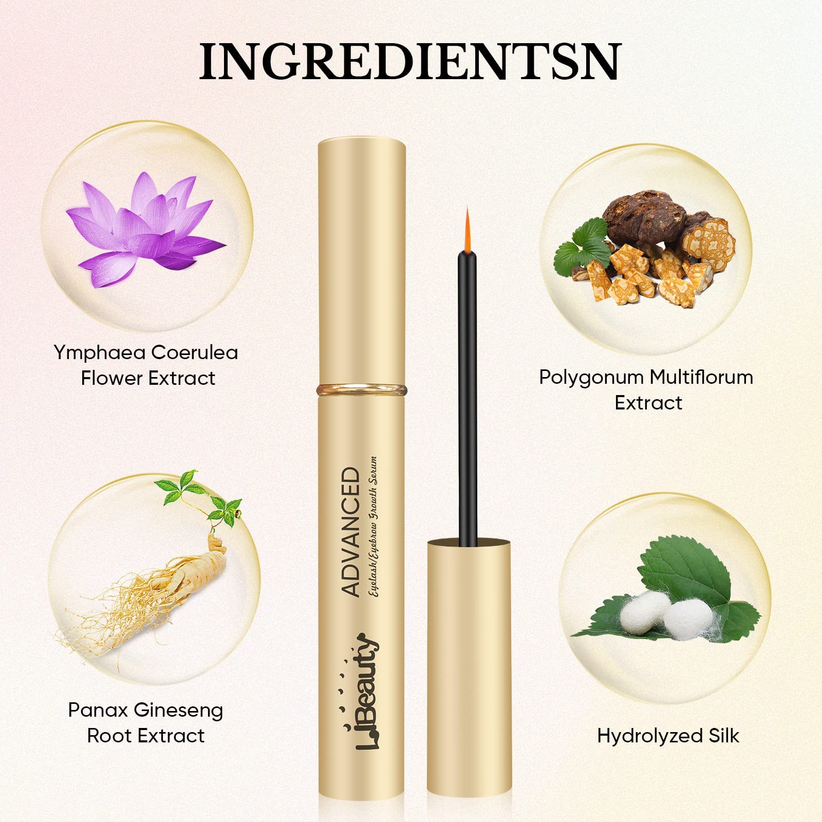 Libeauty Eyelash Growth Serum - 2ml Lash & Brow Enhancing Serum for Longer, Thicker, Fuller & Stronger Lashes - Natural & Safe Formula for Daily Use - Perfect for Nighttime & Makeup Prep