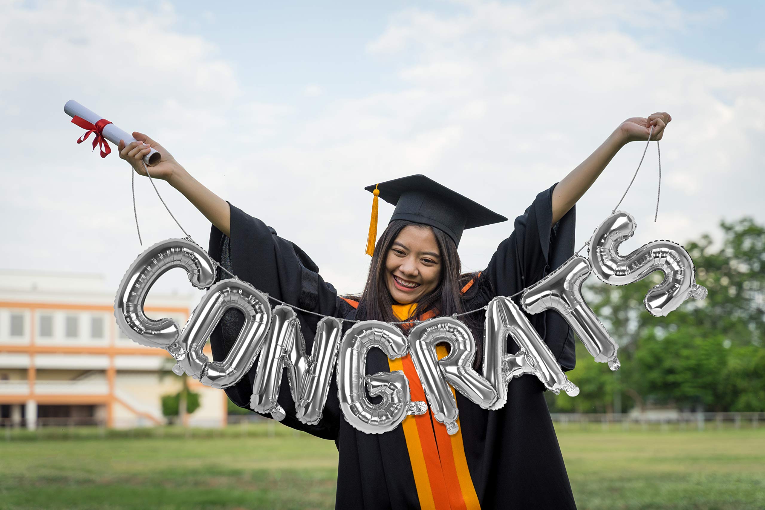 2025 Silver Graduation Balloons - Elegant Congrats Balloons & Banner for Graduation Parties - Perfect for Class of 2025 Celebrations, Graduation Decorations & Milestone Events