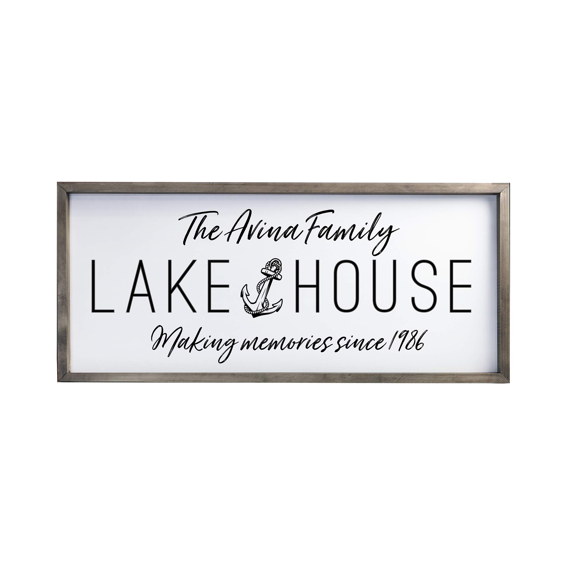 LifeSong Milestones Personalized Home Framed Shadow Box - The Lake House Memory Keepsake (Anchor Design) - 13x30 Gray Wall Decor for Parents, Husband & Wife - Perfect for Housewarming Gifts, Table & Shelf Display - Ideal for Rustic Home Decor, Anniversary Presents & Family Memory Displays