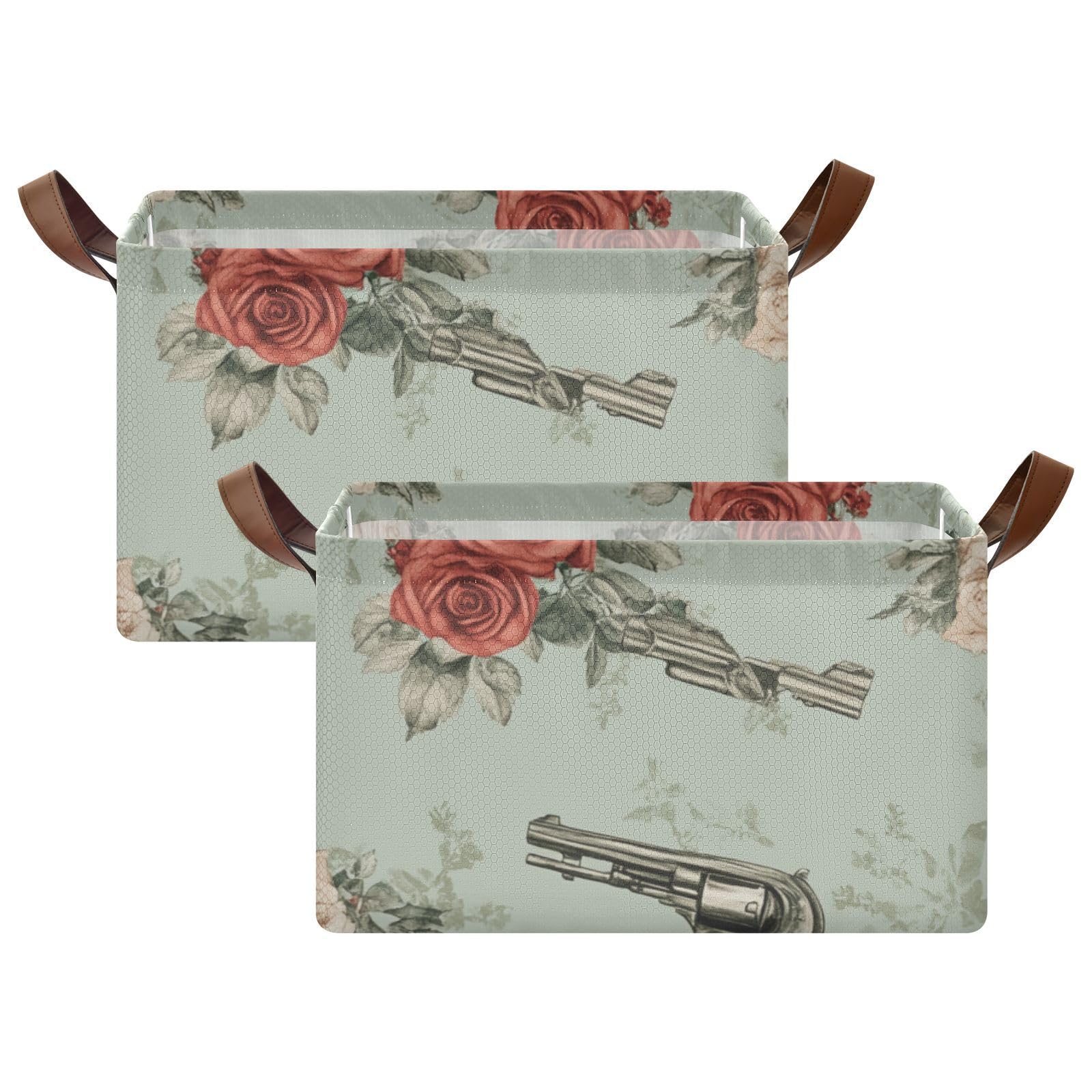 Gothic Rose Metal Fabric Storage Baskets with Handles - 2 Pack Organizer Bins for Closet, Shelf, Cabinet & Bookcase - Perfect for Home, Office & Laundry Room Organization