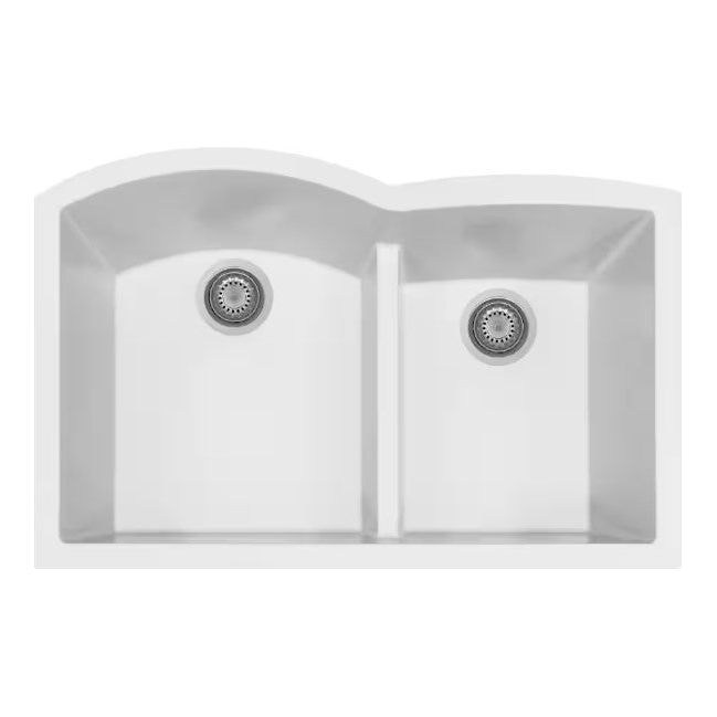 Houzer Undermount Double Bowl Granite Kitchen Sink - P 175U CLOUD | Premium 16 Gauge Stainless Steel | Perfect for Modern Kitchens & Heavy-Duty Cooking