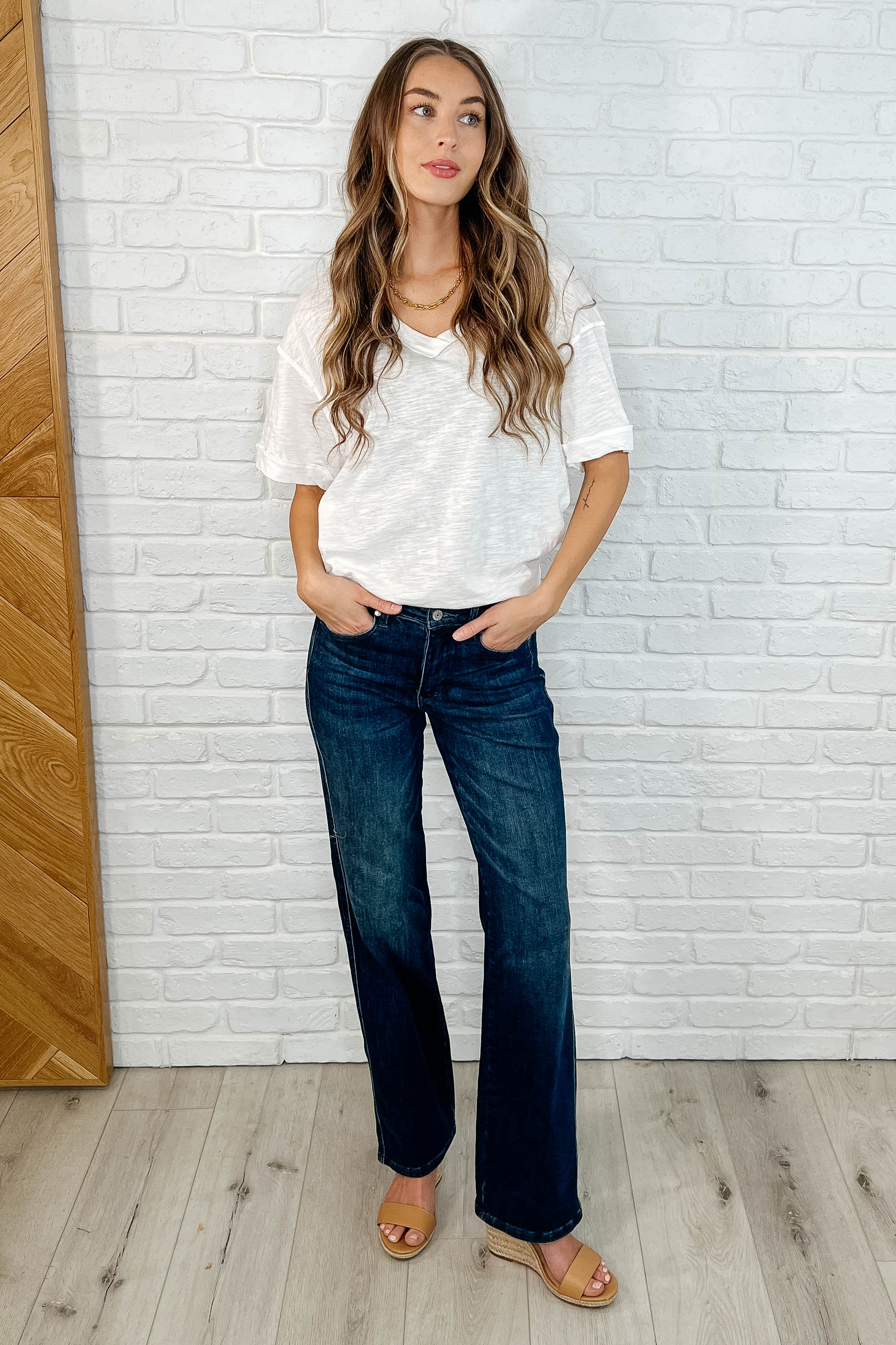 Basic Instinct Drop Shoulder V Neck Tee in Ivory | Women's Casual Loose Fit T-Shirt | Perfect for Everyday Wear, Weekend Outings & Layering