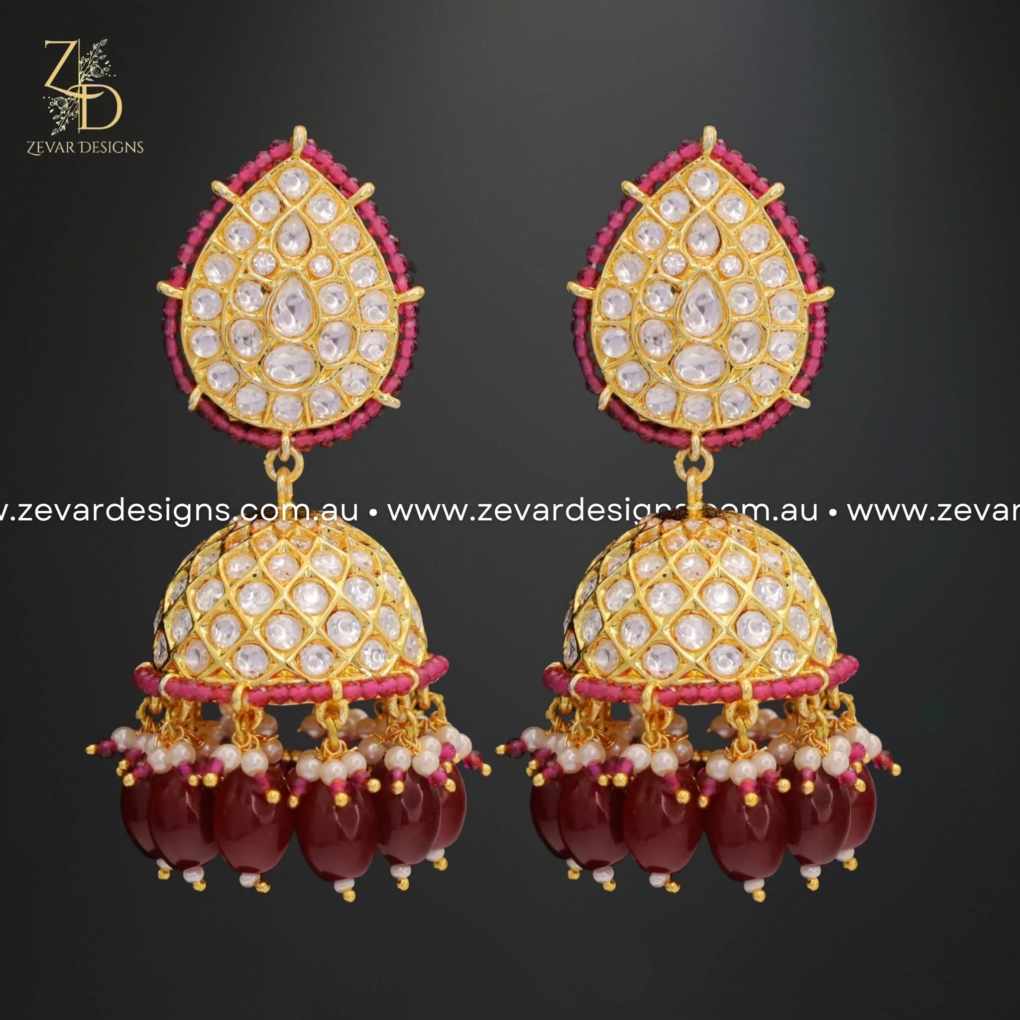 Kundan Jhumki Earrings with Red Beads | Traditional Indian Jewelry for Women | Perfect for Weddings, Parties & Festive Occasions