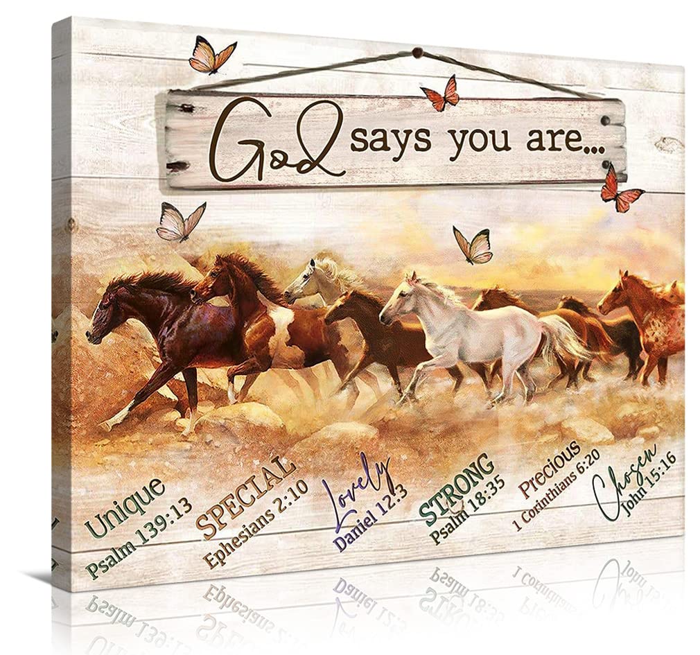 WALLOHERE Rustic Horse Canvas Wall Art - Inspirational Quote 'God Says You Are' - Farmhouse Bible Verse Decor for Living Room & Bedroom - Framed Ready to Hang 16x20 Inch - Perfect for Christian Home Decor & Gift Giving
