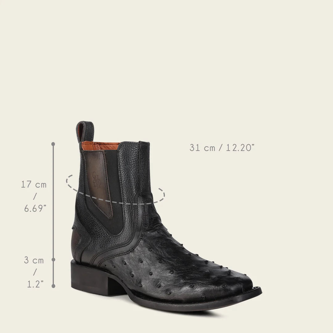 Men's Cuadra Black Western Cowboy Rodeo Ostrich Ankle Boots - Genuine Leather Cowboy Boots for Men - Comfortable Rodeo & Western Style Boots for Country Dancing, Horseback Riding & Casual Wear
