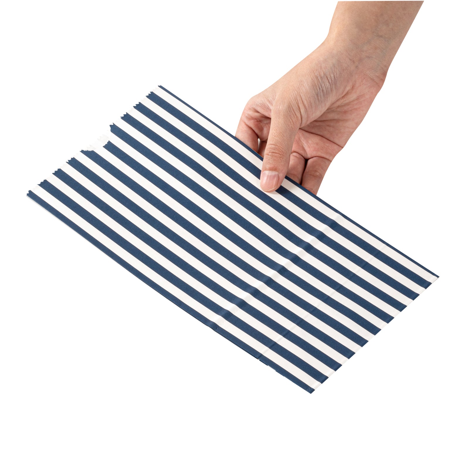 Blue and White Striped Paper Bags - 4 lb Capacity, 5 x 3.25 x 9.5 Inches - Pack of 100 - Perfect for Gift Wrapping, Party Favors, and Retail Packaging