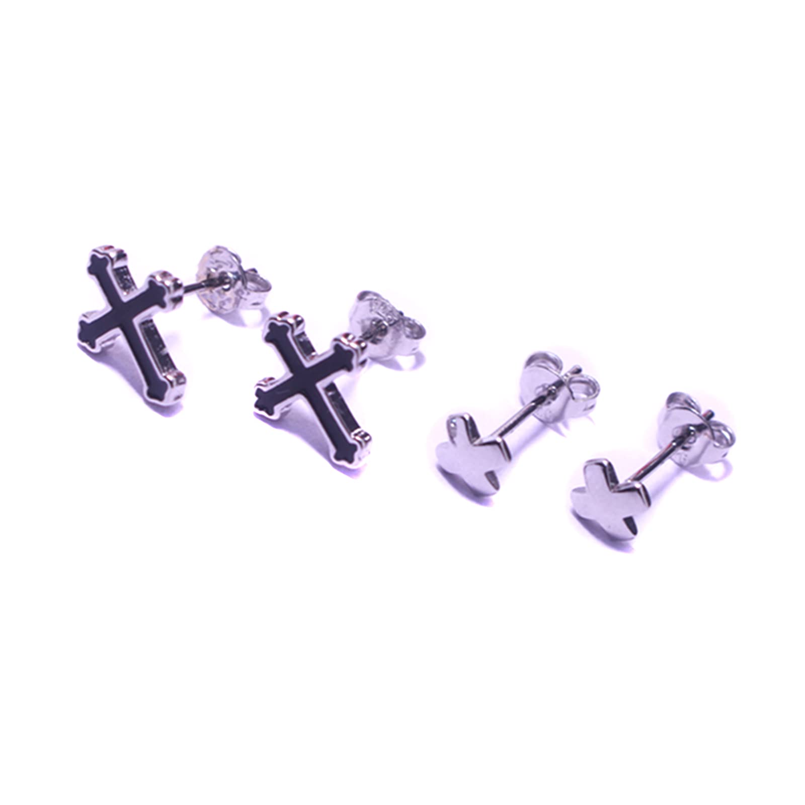 Stainless Steel Cross Stud Earrings Set - 2 Pairs (Black & Silver) Hypoallergenic Earrings for Men & Women | Perfect Jewelry Gifts for Christmas, Birthday & Everyday Wear