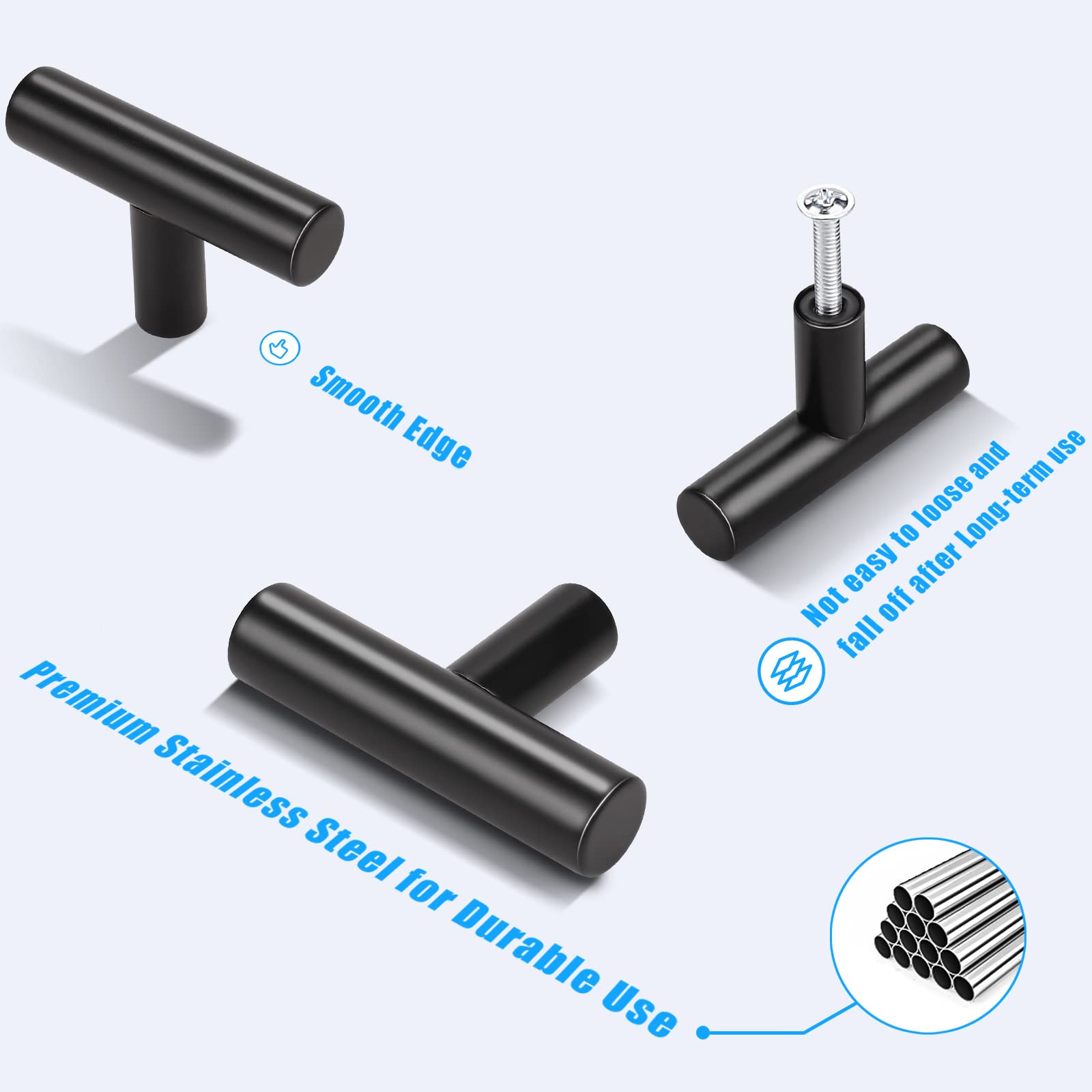 KNOBWELL 12 Pack Black Cabinet Knobs - Single Hole 2 Inch Matte Black Dresser Drawer Knobs and Pulls for Cabinet, Cupboard, Vanity - Perfect for Kitchen, Bathroom & Bedroom Furniture Upgrade