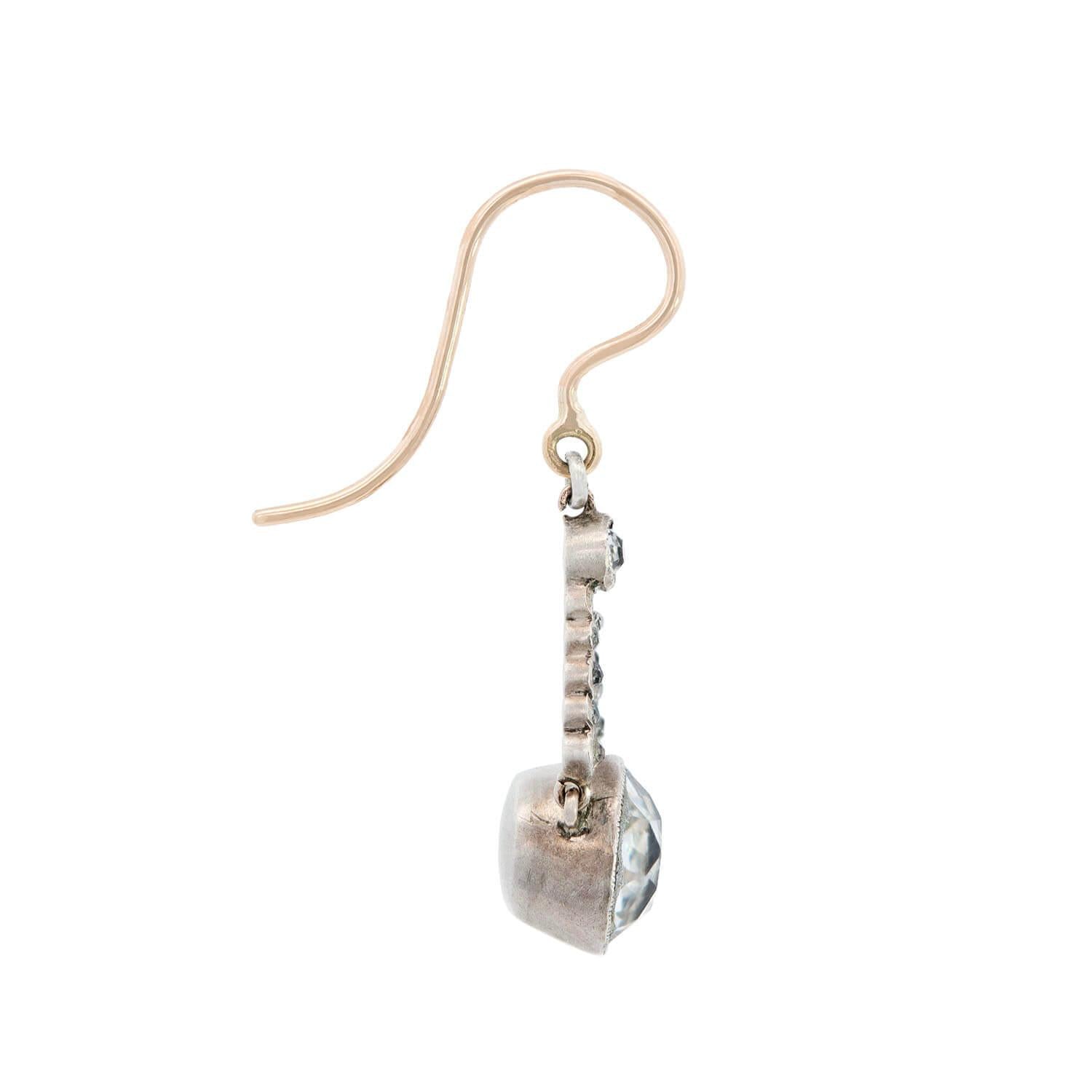 Antique Edwardian 9K Gold & Sterling Silver Paste Dangle Earrings - Vintage Jewelry for Weddings, Parties & Special Occasions
