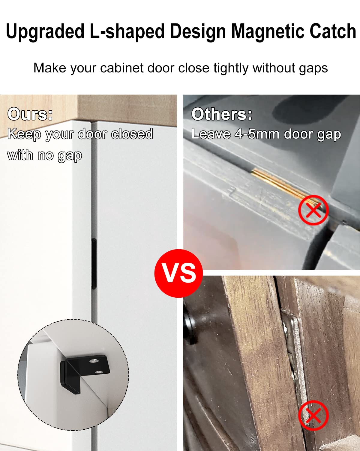 Ultra Thin L-Shaped Cabinet Magnetic Catch 6 Pack - Black Adhesive Drawer Magnets for Kitchen, Closet & Cabinet Doors | Secure & Silent Closing Solution for Home & Office Organization