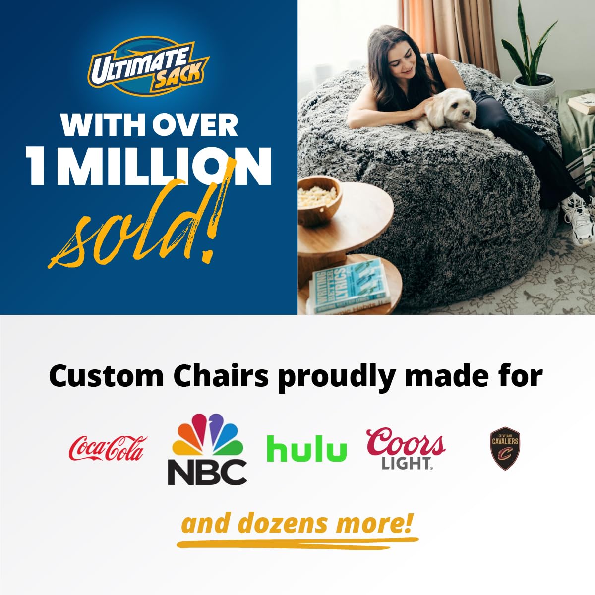 Ultimate Sack 6ft Oversized Bean Bag Chair with Footstool - Giant Comfortable Bean Bag Sofa for Adults, Lounge Chair & Loveseat - Navy Fur Fabric - Perfect for Living Room, Game Room & Dorm Relaxation