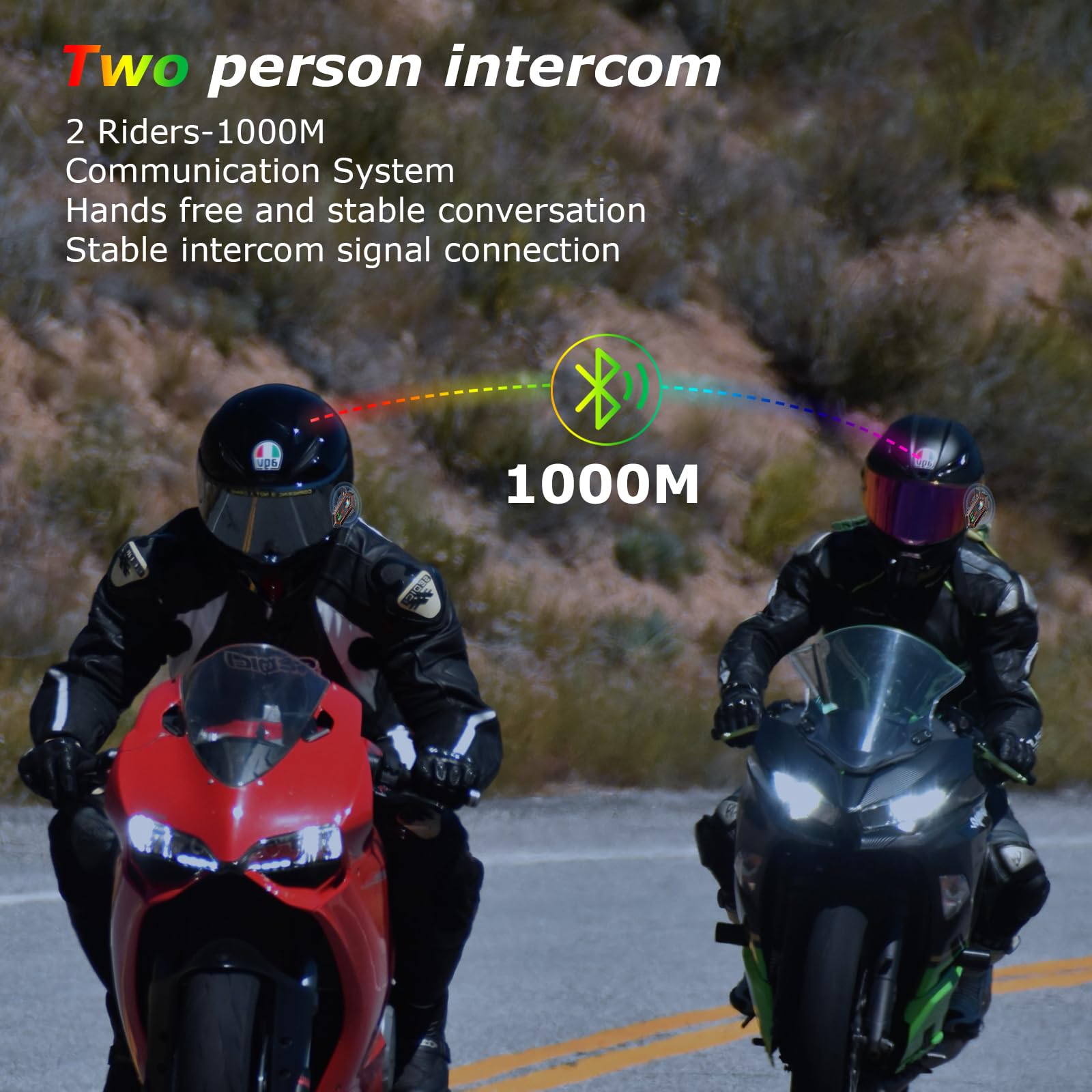 Motorcycle Helmet Headset with Wireless 5.3 & Double Noise Cancellation, IPX6 Waterproof Helmet Speakers, 1000mAh Battery, Music Sharing for All Helmets - Ideal for Long Rides & Commuting